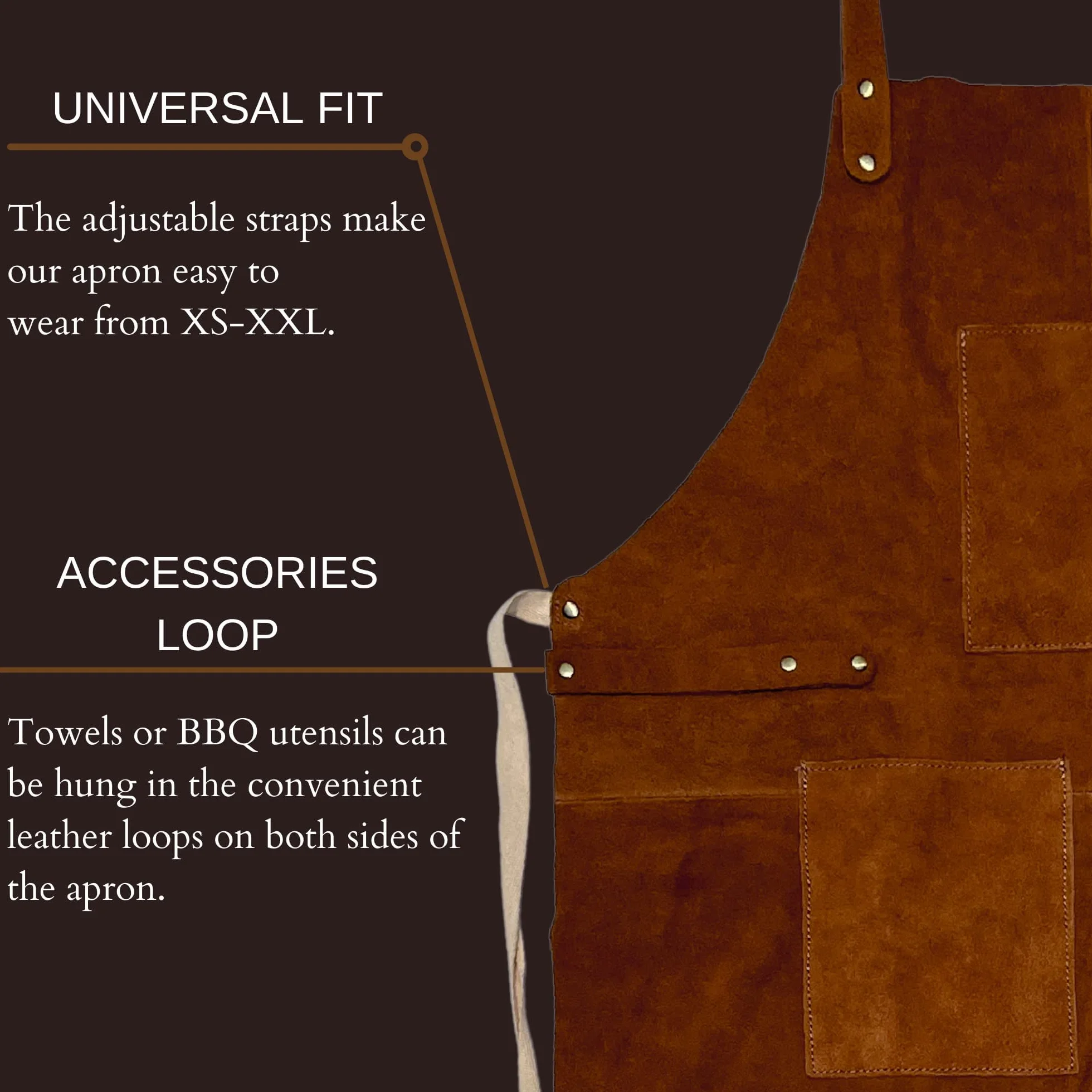 Rustic Town Genuine Leather Grill Work Apron with Tool Pockets ~ Adjustable up to XXL for Men & Women ~ Gift Ideas for Him Her