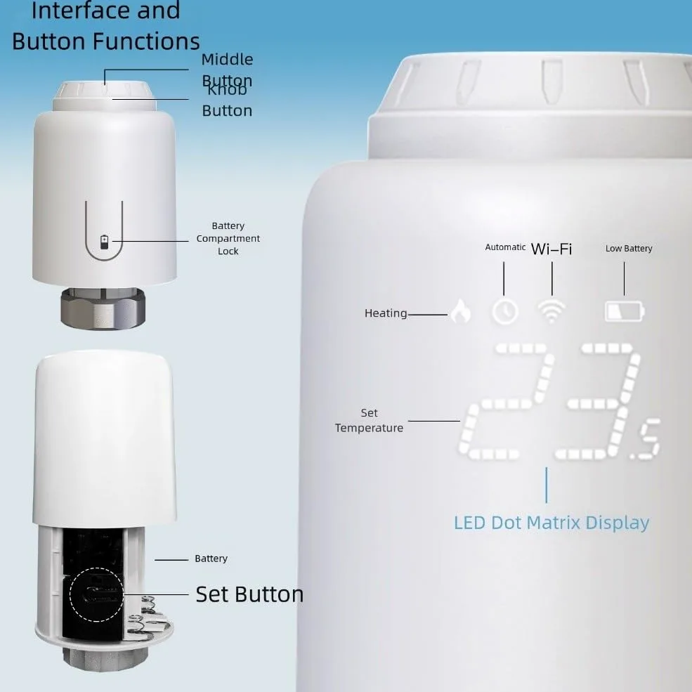 FACAIIO Valvola termostatica per termosifone, WiFi, regolatore di temperatura per Smart Home, per TUYA Smart App, 6 adattatori inclusi