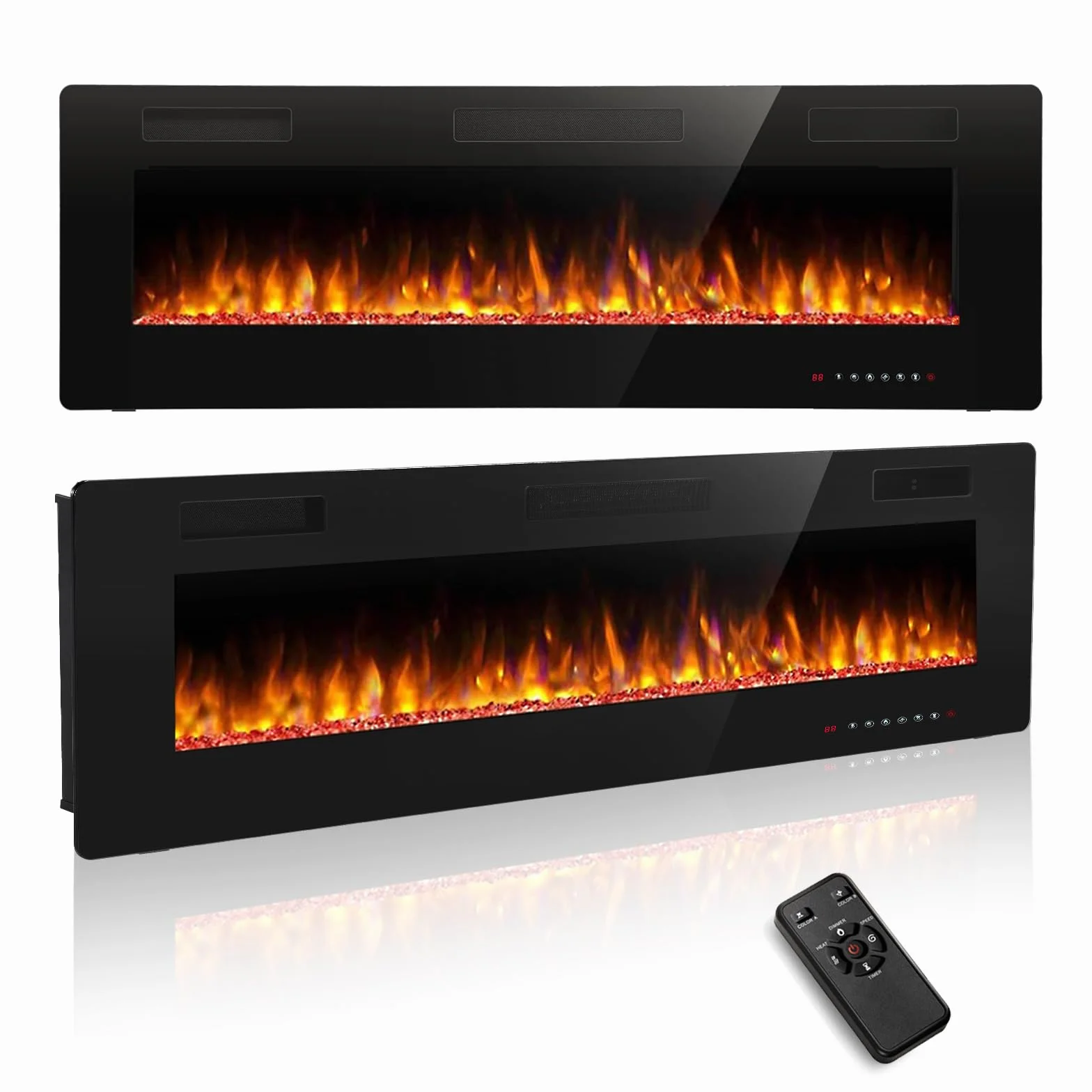 R.W.FLAME Camino Elettrico da Incasso 50 Pollici 127 cm 750/1500W Fiamma Realistica Regolabile Telecomando Riscaldamento Ultra Piatto Lineare