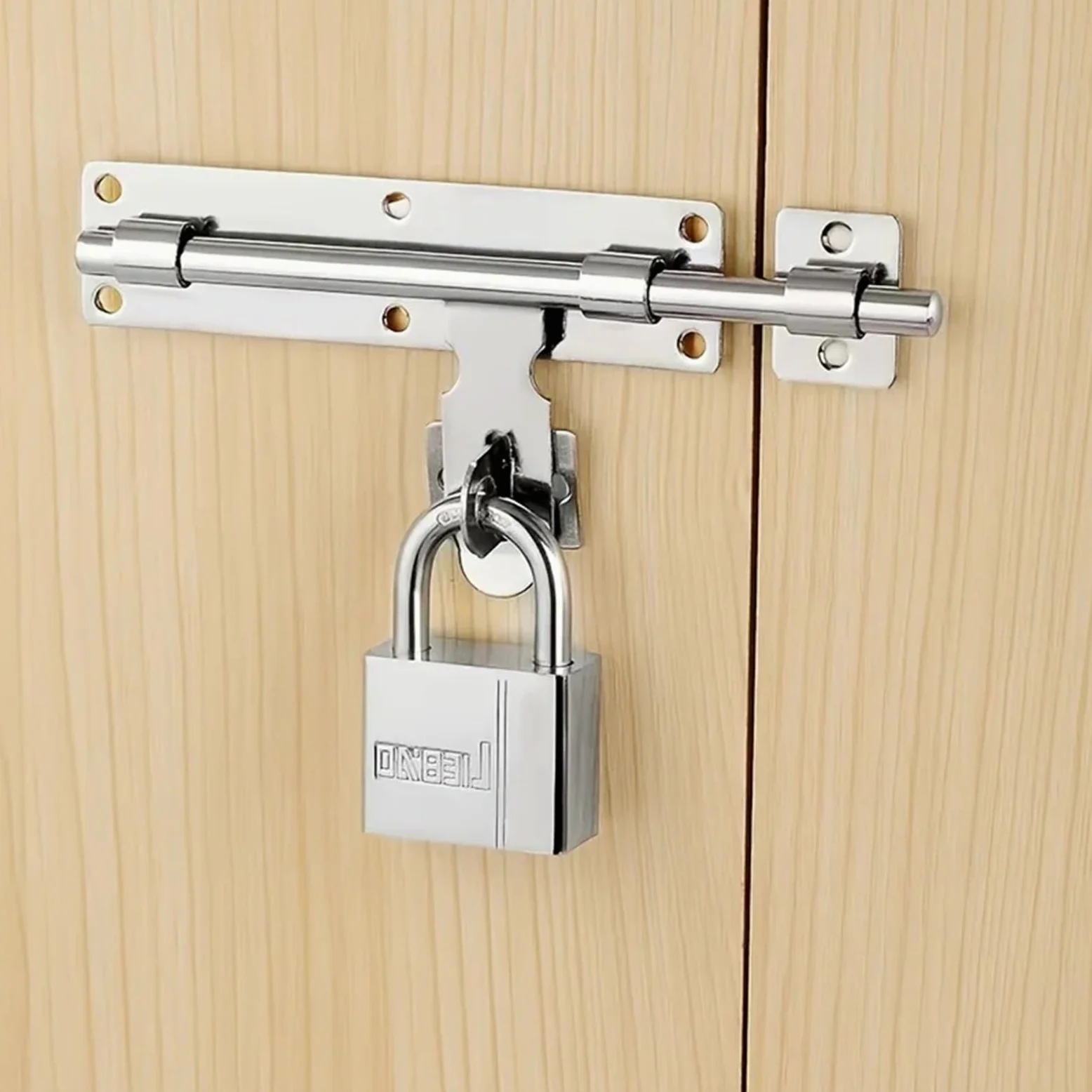 Set di 5 serrature for porta in acciaio inox con chiavistello e lucchetto, spazzolato Per Porta