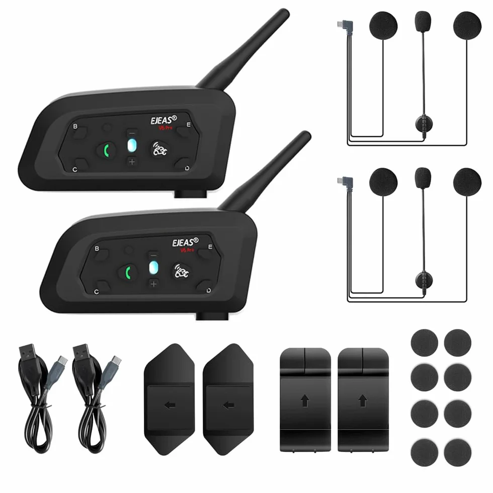 EJEAS V6 Pro 1200M BT citofono del motociclo di Bluetooth citofono del casco della motocicletta Headset con controllo del rumore avanzata per un massimo di 6 piloti sci e l'equitazione (2 Pezzo)