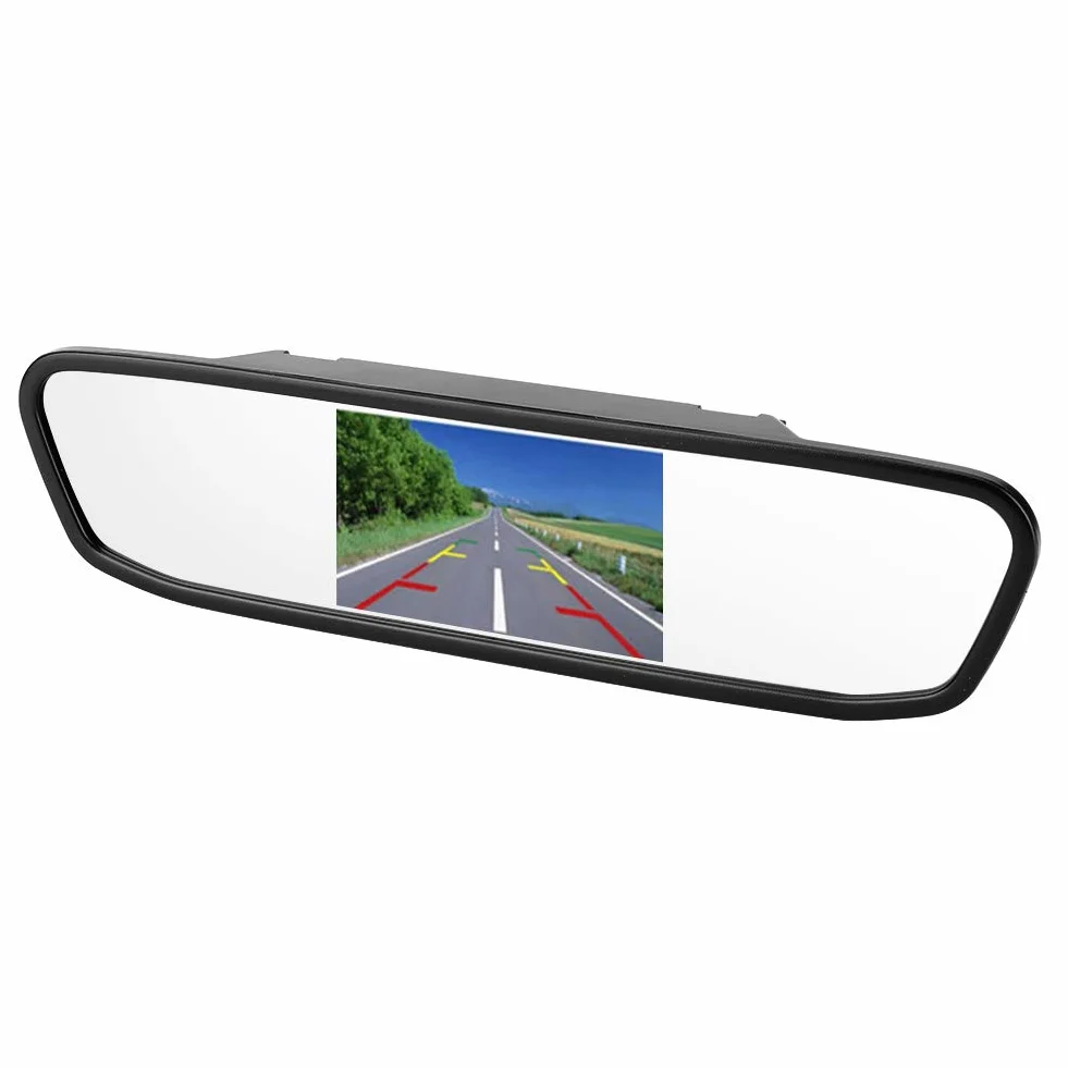 Telecamera di backup per auto, 4,3 pollici Retrovisore per auto Monitor a specchio a grande schermo Schermo TFT-LCD HD Ingresso video a 2 canali