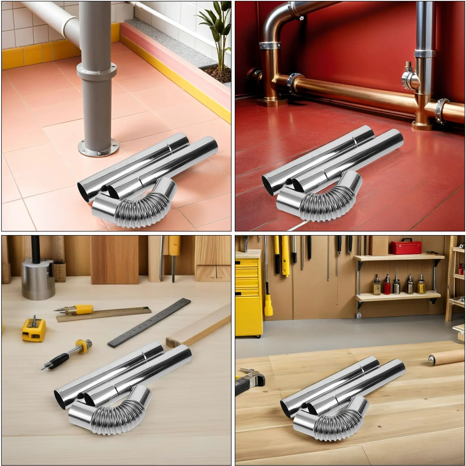 Tubo per Stufa Stufa in Acciaio Inox 4 Pezzi, Argento | Sistema di Canna Fumaria, Uso Interno e Campeggio, Resistenza All'ossidazione, Tenuta e Manutenzione Semplice