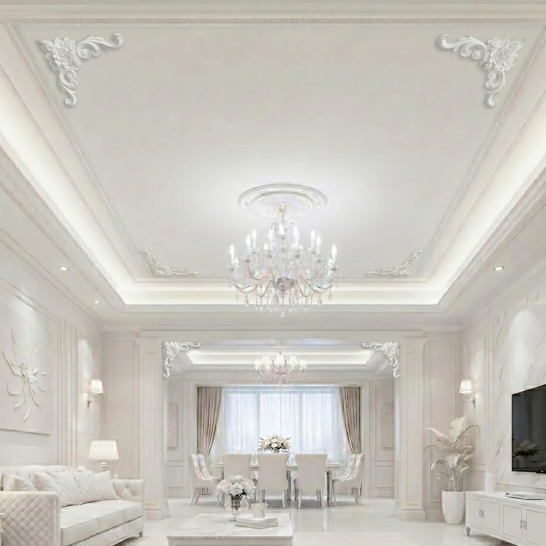 4 PCS Angolari Decorativi per Pareti E Soffitti in PU Modanature Angolari 3D con Decorazioni Floreali Profili Decorativi Verniciabili per Cornici E Angoli Elegante Finitura