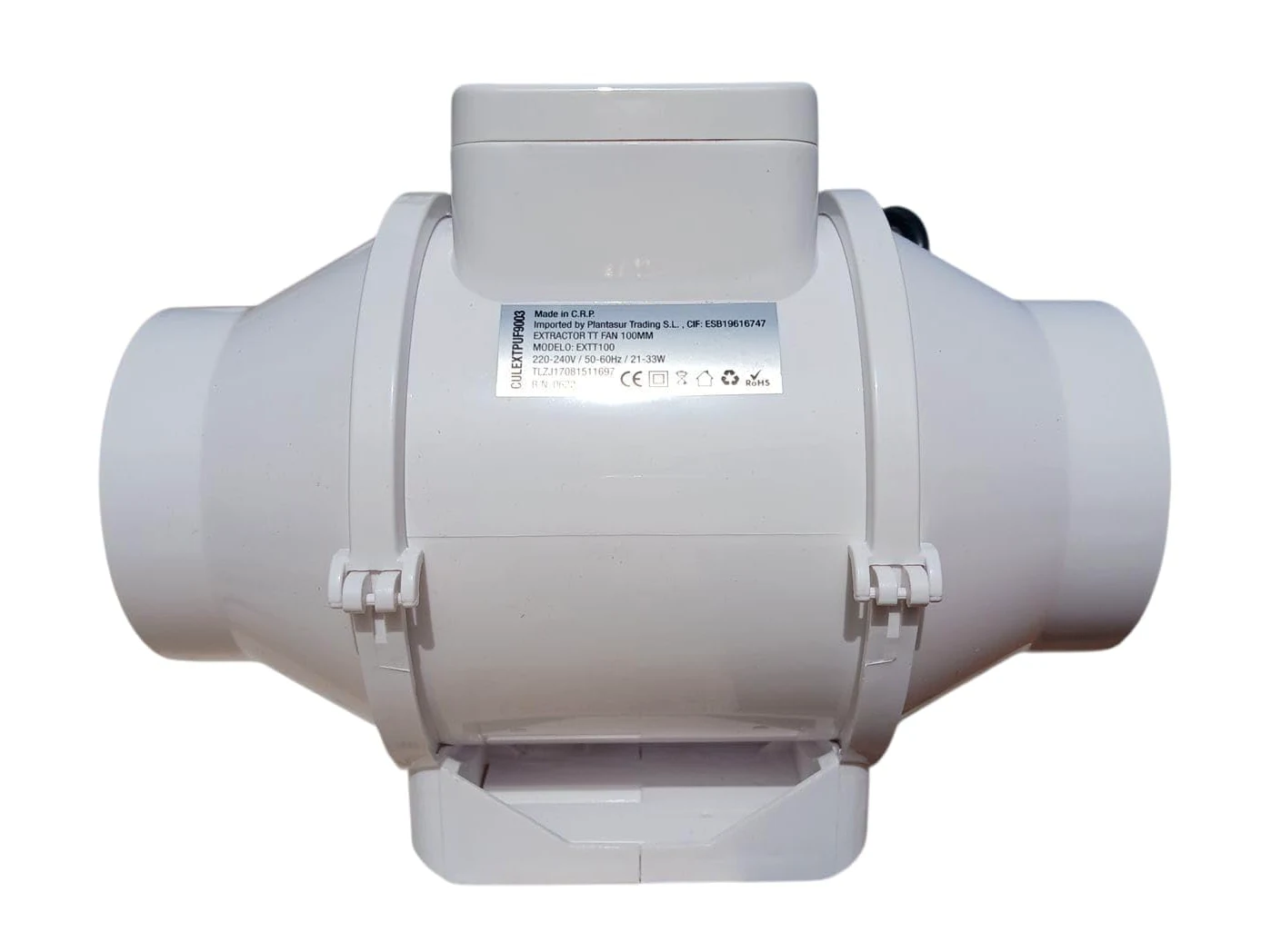 TT 100 Estrattore d'Aria Centrifugo 100mm | Doppia Velocità 145-187 m³/h, Silenzioso 60dBA, 21W, Cavo Incluso, Per Coltivazione Indoor, Bagno, Cucina