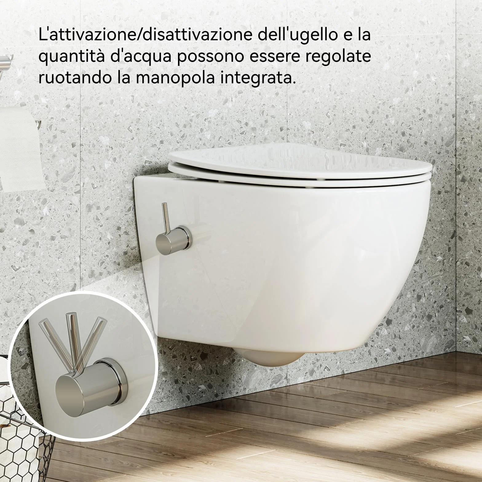 HOROW WC sospeso con bidet integrato, nano-rivestimento, sedile con abbassamento automatico, acqua fredda, 53x36x35 cm
