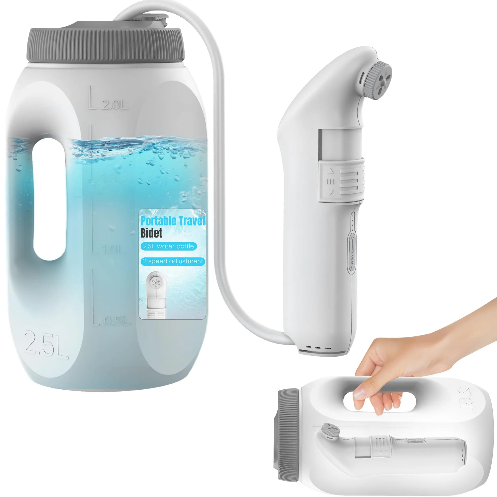 Spruzzatore portatile per Bidet per bagno, Bidet portatile elettrico da viaggio, Igiene delle parti intime con serbatoio 2,5 l per auto, bagno, WC, campeggio, nero