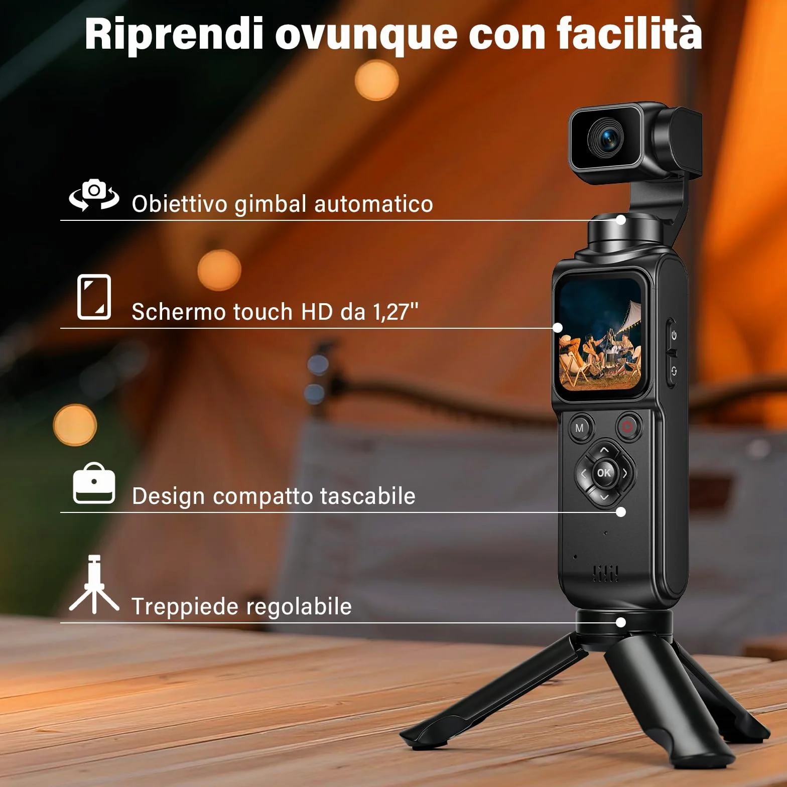 Vlog Camera, Action Cam 4K Stabilizzata con Gimbal – Touchscreen 64MP con Scheda 64GB, Stabilizzazione a 2 Assi, Tracciamento di Oggetti, Microfono Incluso, Fotocamera Digitale per Vlog