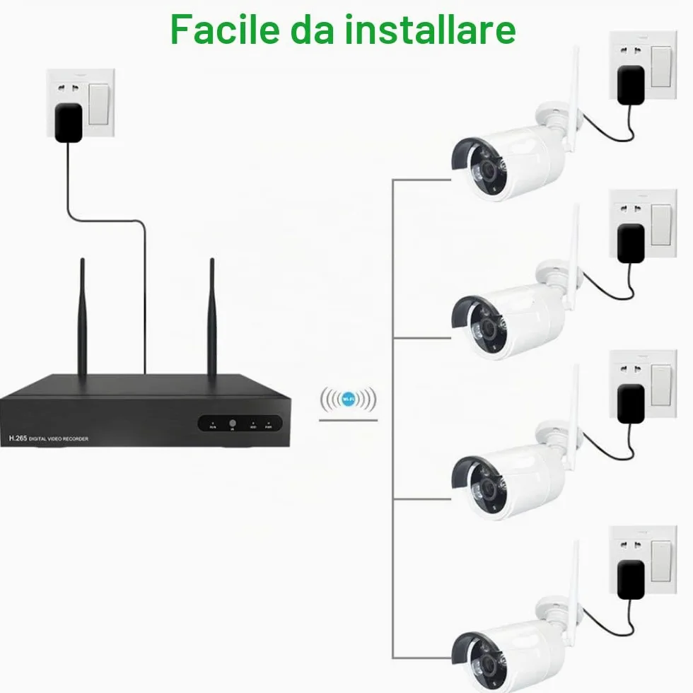 Aottom Bullet Camera Videosorveglianza WiFi 8CH Videosorveglianza WiFi Telecamere di Sorveglianza- 8ch 2MP NVR Kit + 4pcs 1080P Camera, Visione Notturna, Motion Detection, Allarme E-mail, P2P, No HDD