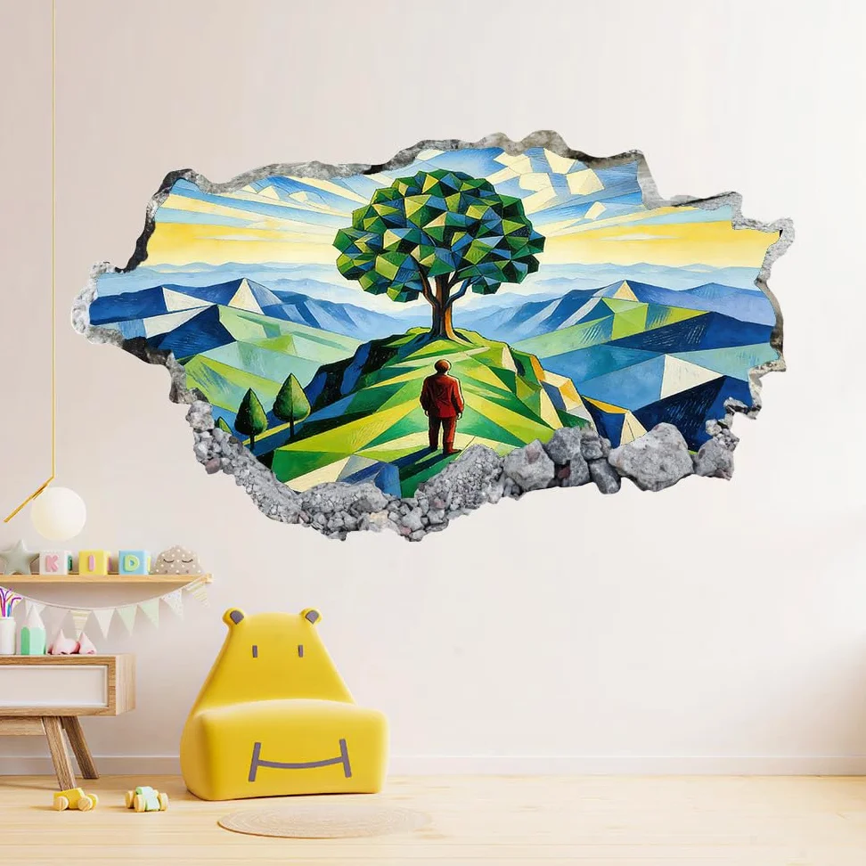 Decorazione da parete 3D, Susa Tattoo Smashed Art Decalcomanie per poster rimovibili, Paesaggio Geometrico Decalcomanie in vinile Decorazioni per la casa Camera dei Nursery Decor