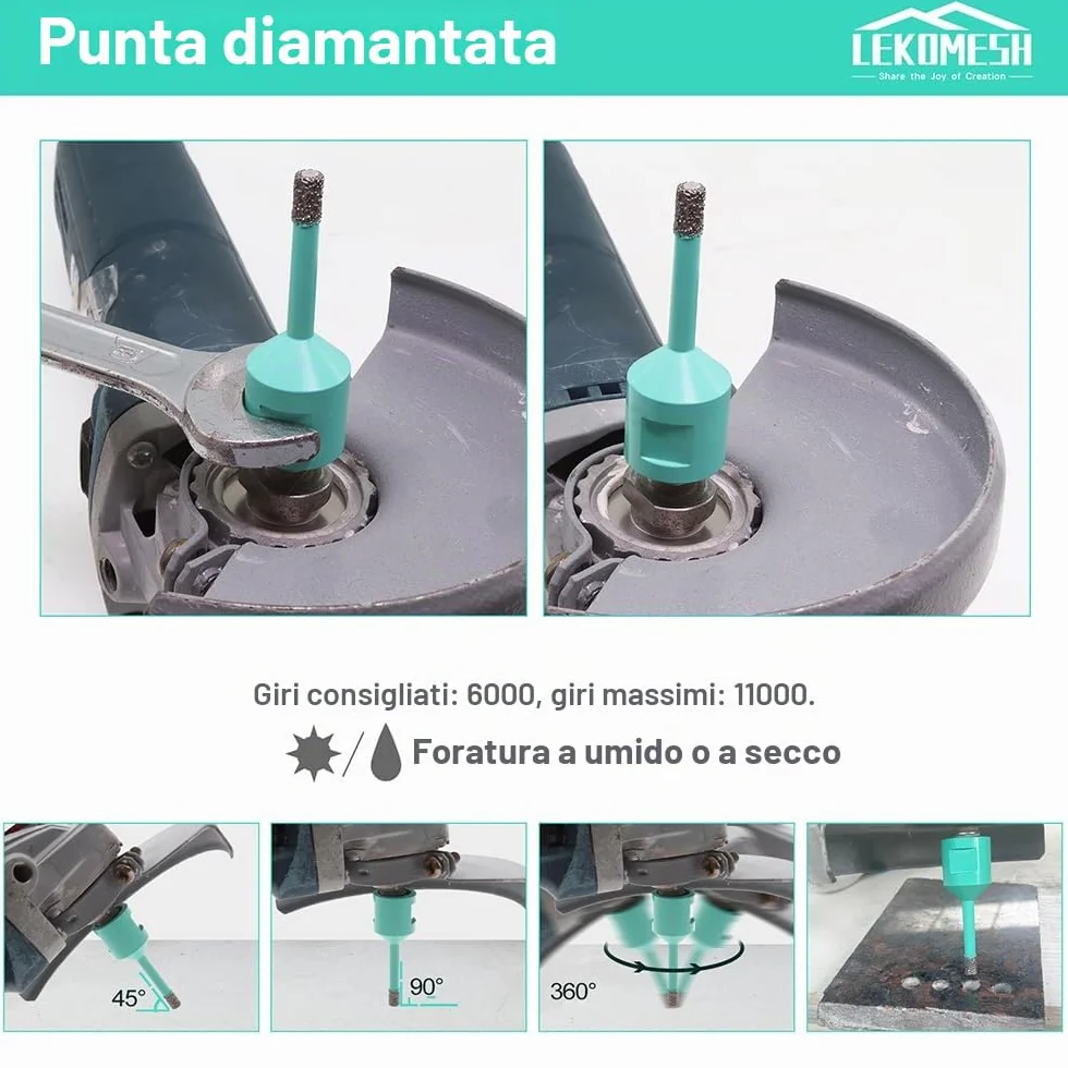 Piastrelle Seghe a Tazza Diamantate 6 Pezzi 20/25/35/50mm Fresa M14 Gres Porcellana Ceramica
