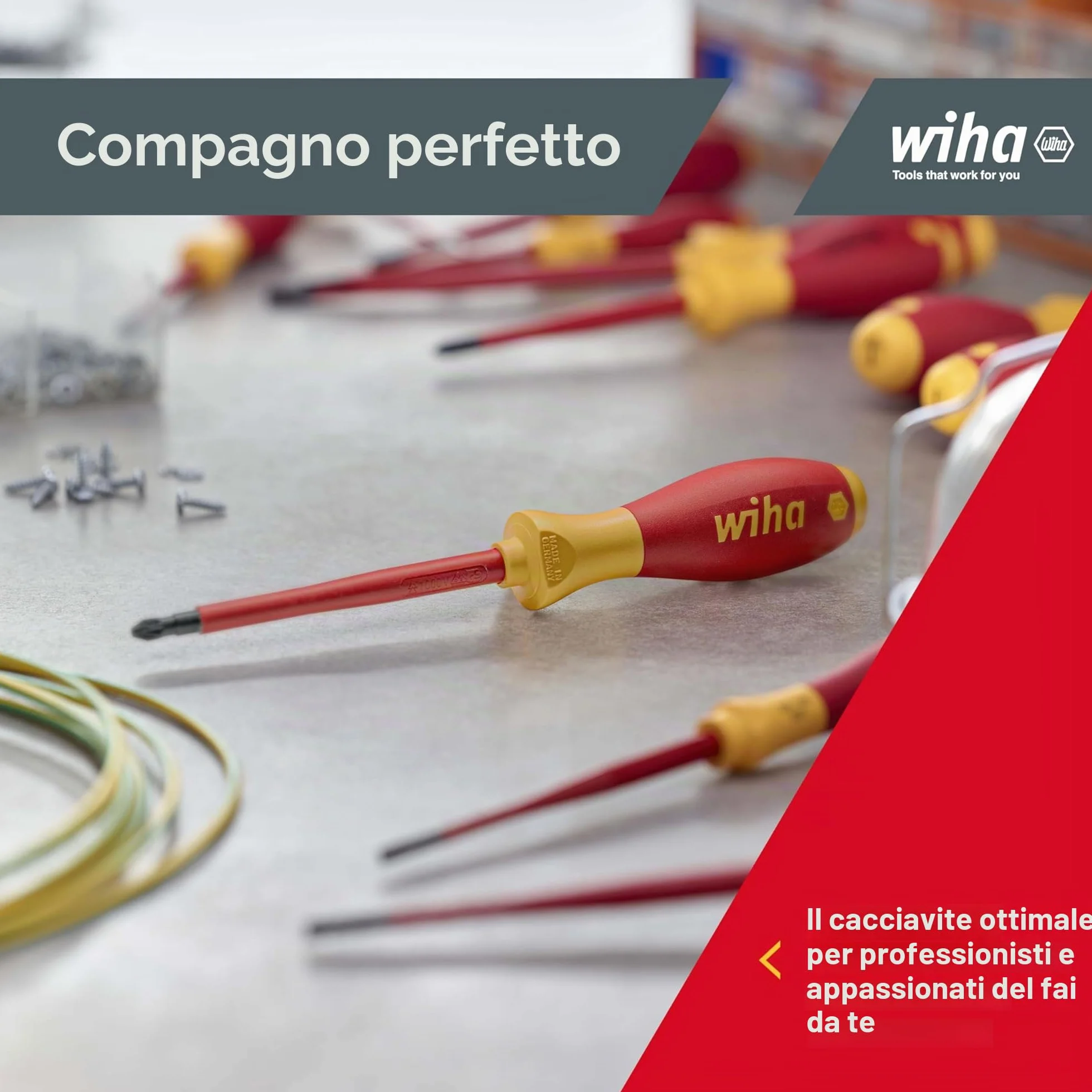 Wiha Juego de destornilladores SoftFinish® electric ranurados, Phillips, de 6 unid (00833)