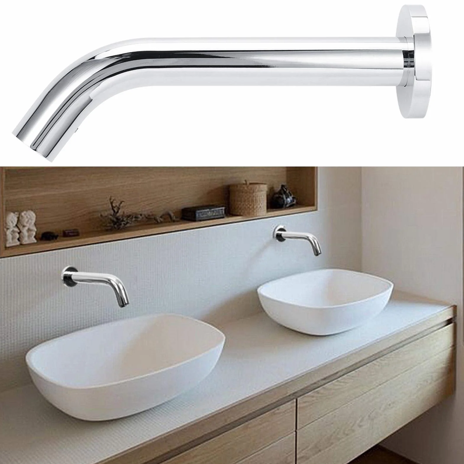 lyrlody Rubinetto del Bagno, Rubinetto del Sensore a Infrarossi a Parete, Materiale in Acciaio Inossidabile, Rubinetto Dell'innesto del Sensore, Adatto per Bagno, Hotel