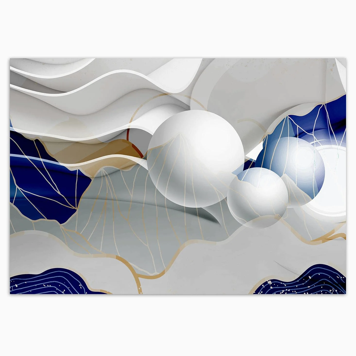 Feeby Carta Da Parati Fotografica Struttura 3D Illusione 3D 400x280 cm blu Moderne Decorazione Da Muro Poster Gigante Design Soggiorno Ufficio Camera Da Letto Astrazione Sfere Onde