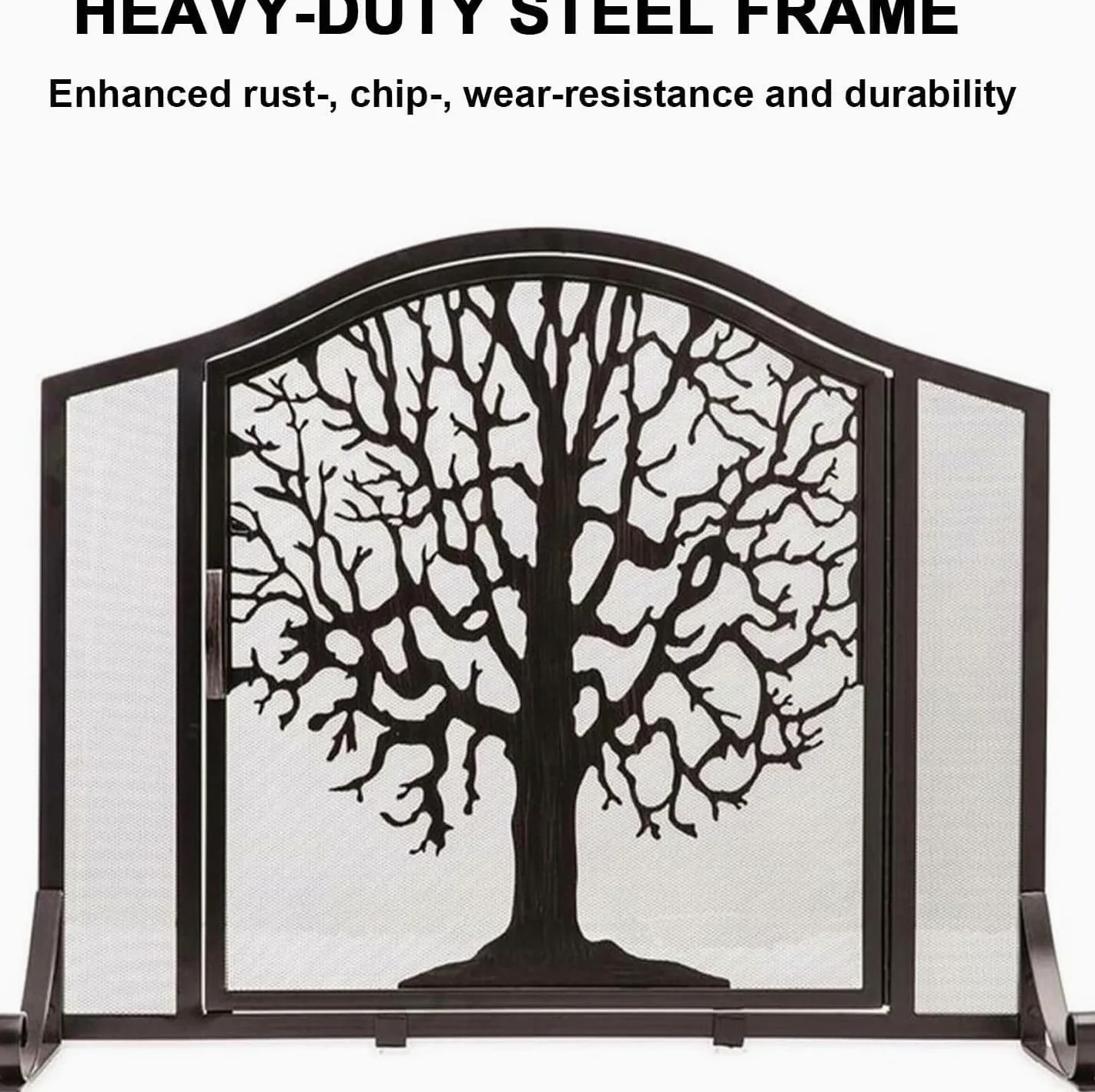 Paravento per camino in ferro battuto a forma di albero con porta, realizzato a mano, parascintille per bruciatori a legna e caminetti aperti per soggiorno