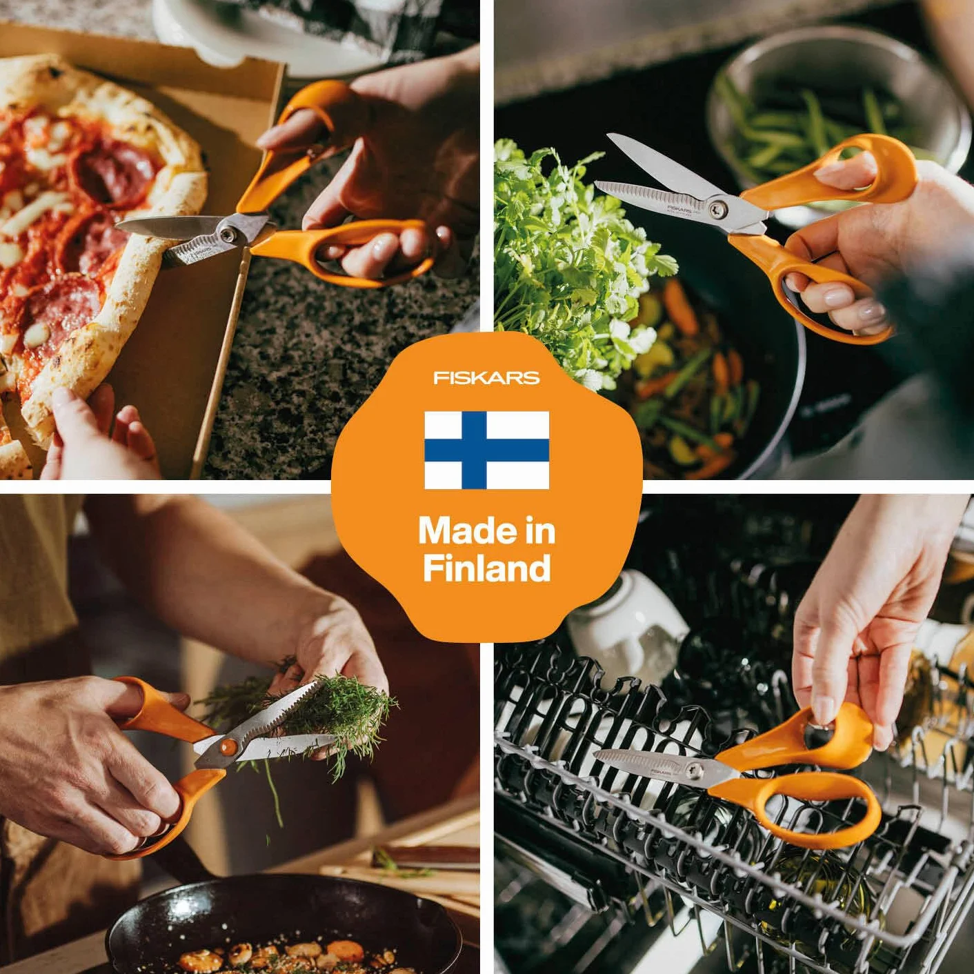 Fiskars Classic Forbici da Cucina, Lame Seghettate, Per Destrimani, Lunghezza Totale: 18,7 cm, Vite Torx Migliorata e Impugnatura più Ergonomica, Qualità Acciaio/Plastica, Arancione, 1075051