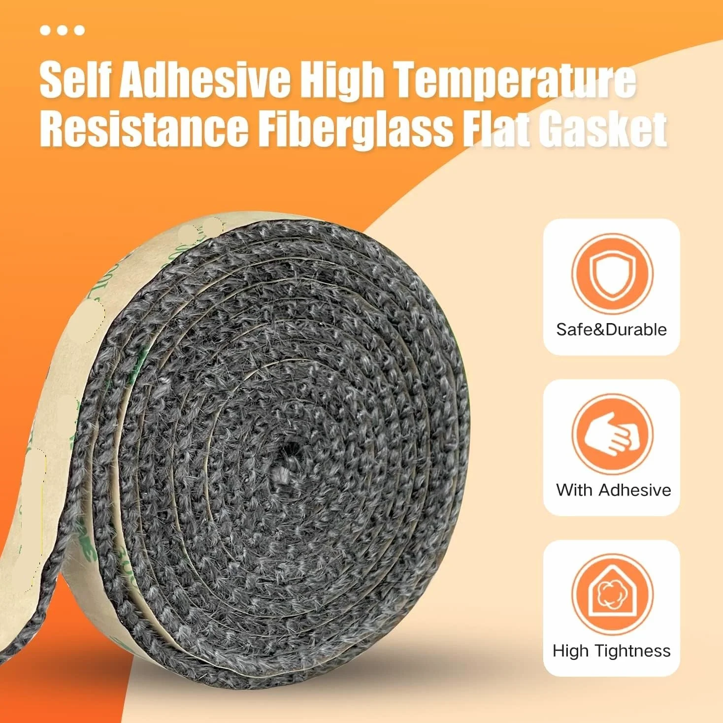 Nastro autoadesivo ad alta temperatura per guarnizioni piatte di stufe a legna e camini, 183 cm di lunghezza, in fibra di vetro resistente, colore grigio