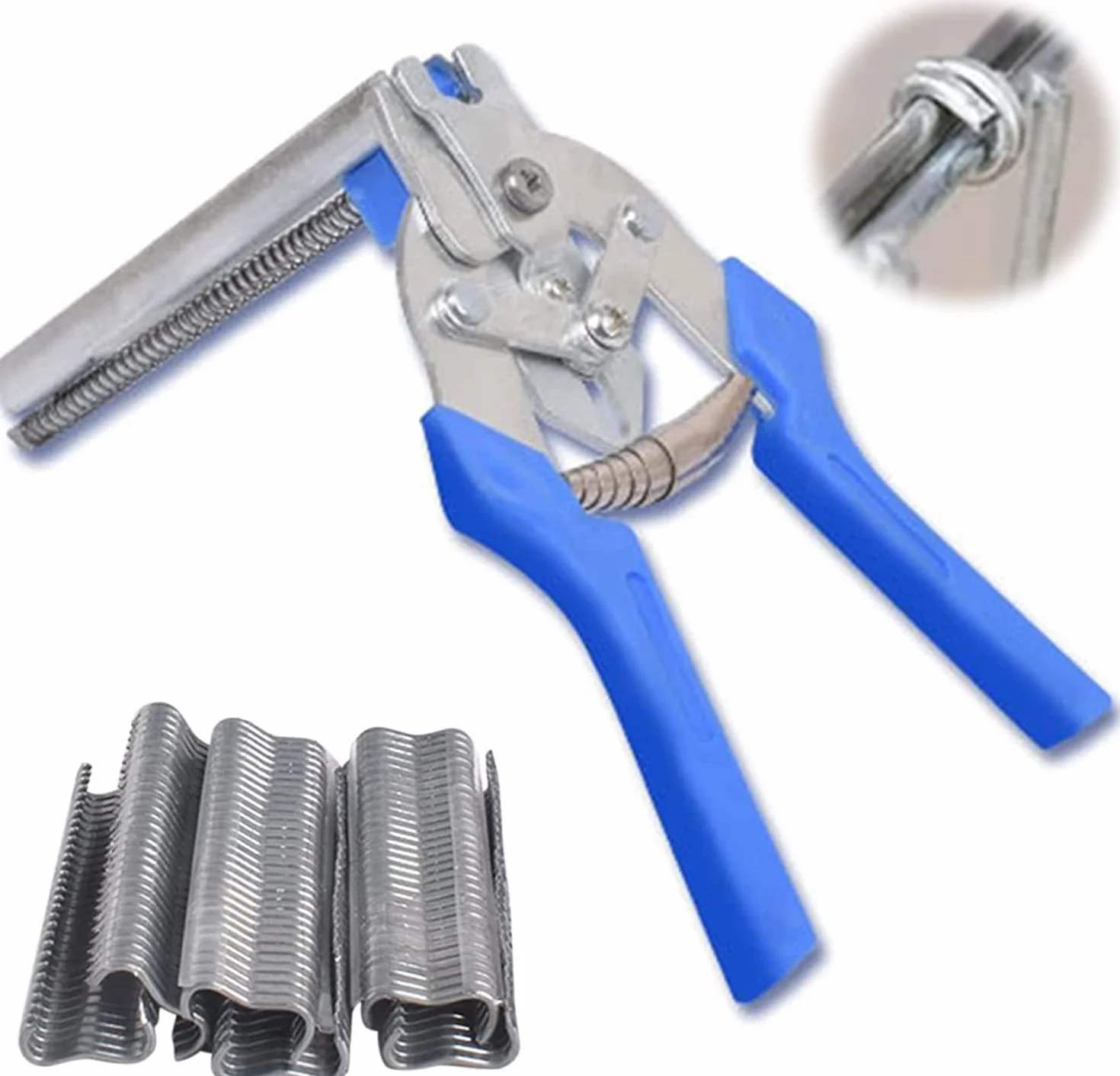 Pinza Per Rete Metallica, Nail Ring Pliers, Pinza di Fissaggio per Filo 600 Morsetti, Manutenzione Recinzione (Blue)