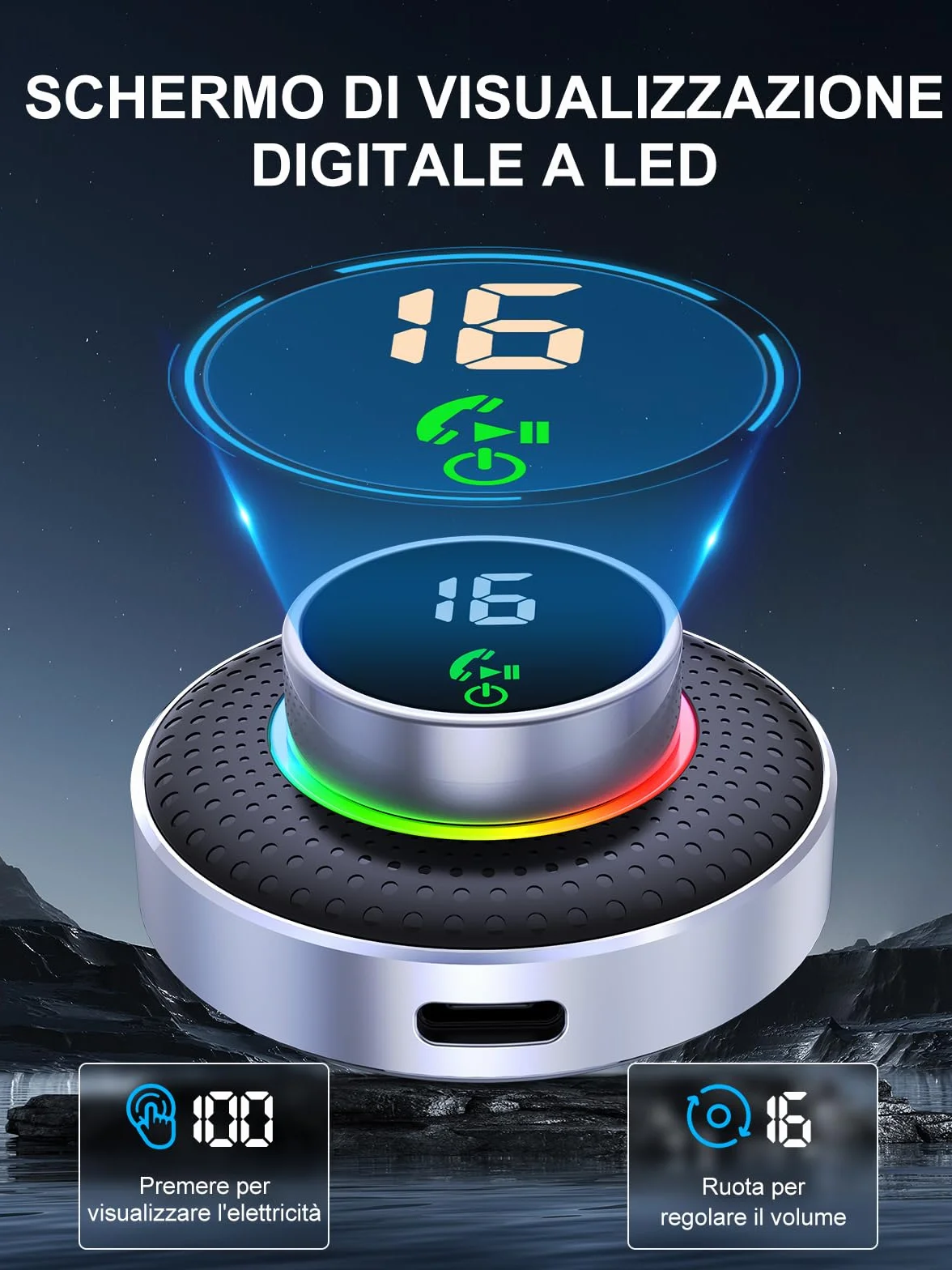 Glangeh Ricevitore Adattatore Bluetooth 5.3 Auto AUX, Pulsante Ingrandito e LED Schermo, con Jack 3,5mm, per Stereo/Altoparlante/Cuffie, HiFi, Chiamate in Vivavoce, Supporta Siri
