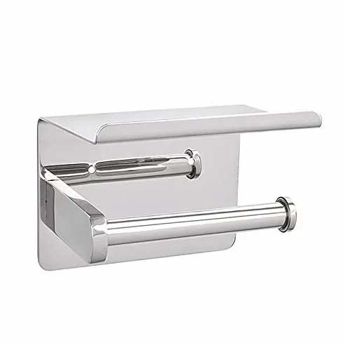 Porta carta igienica in acciaio inox con finitura lucida a specchio e mensola per cellulare, accessorio da bagno durevole per case moderne