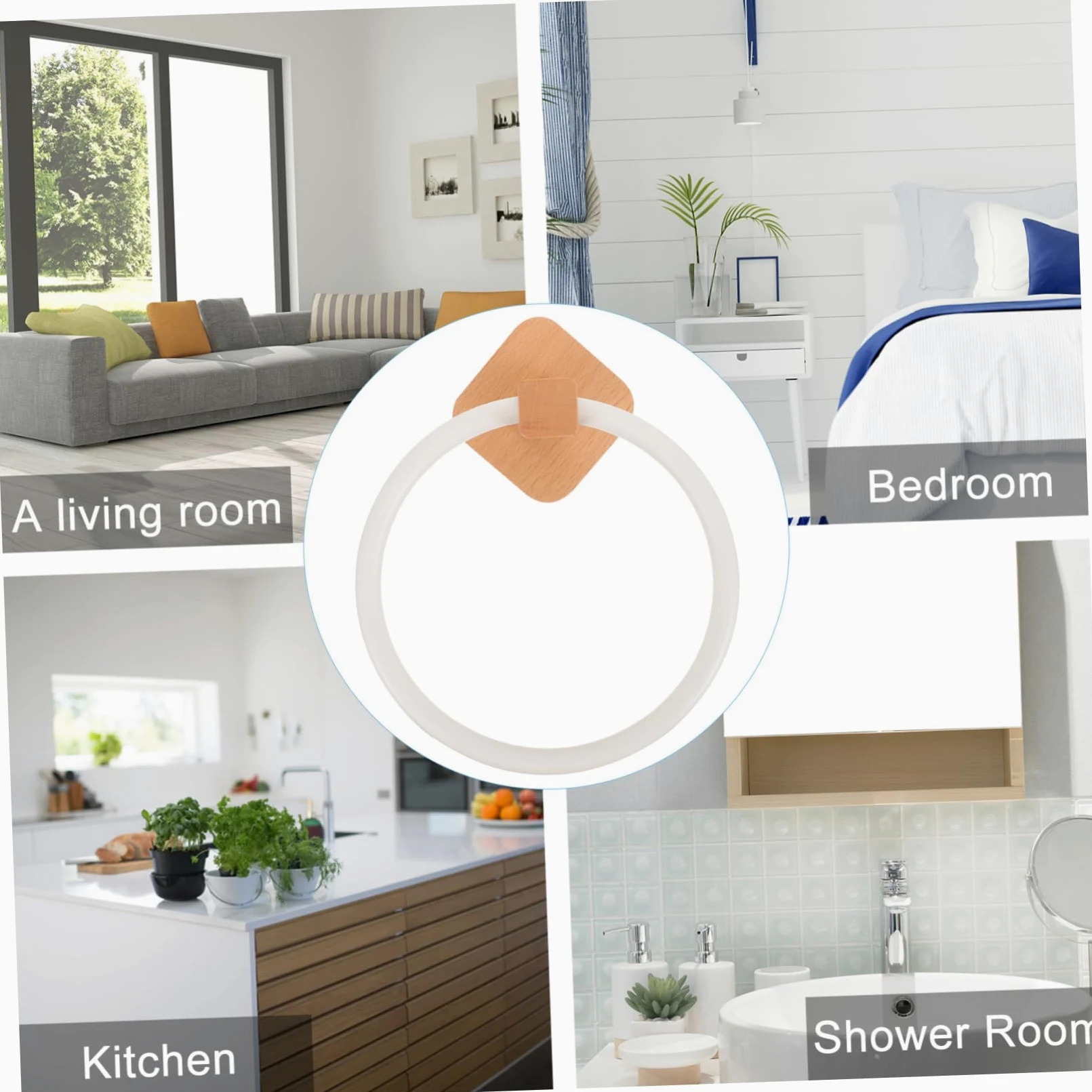 Porta Asciugamani in Legno Beige da Parete Anello Bagno | Struttura Semplice, Stile Classico, Pratico per Asciugamani e Panni, Finitura Chiara
