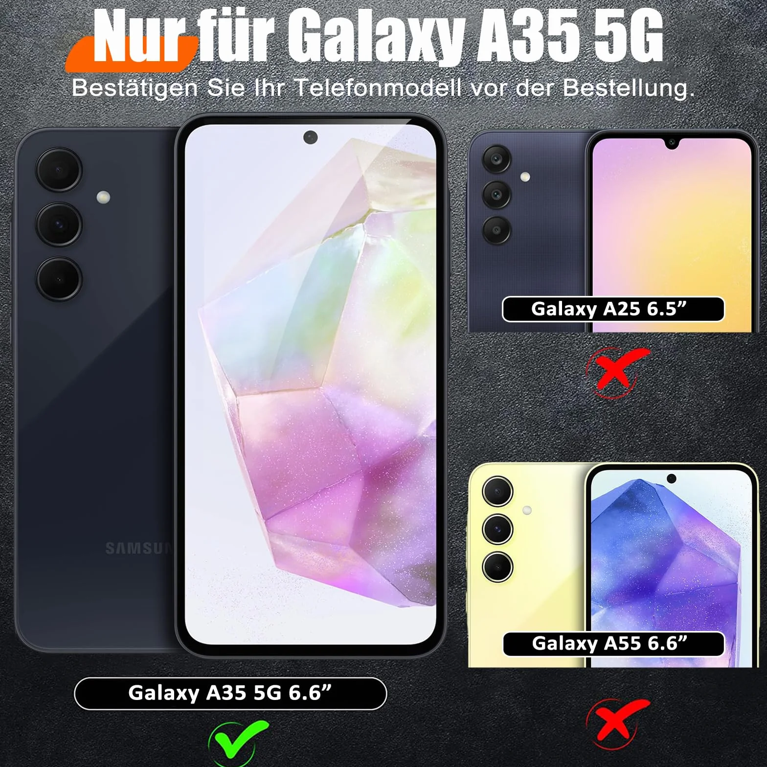 Giyer Cover per Samsung Galaxy A35 5G Custodia con Vetro Temperato, Antiurto Grado Militare 360° Anello Supporto Armor Bumper Case, Antiurto per Samsung A35 5G Cover (Nero)