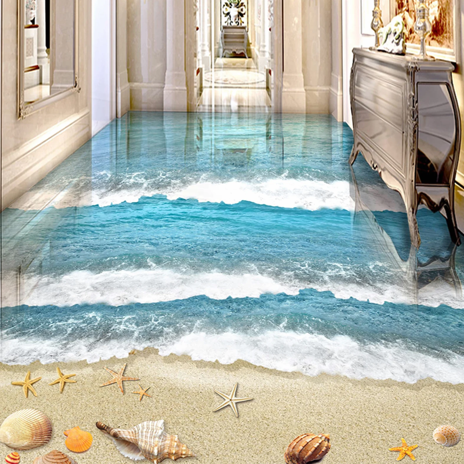 Adesivi murali 3D rimovibili in PVC, autoadesivi, impermeabili, 3D, carta da parati da parete moderna da spiaggia, onde del mare, camera da letto dei bambini, soggiorno e soggiorno, 250 x 175 cm