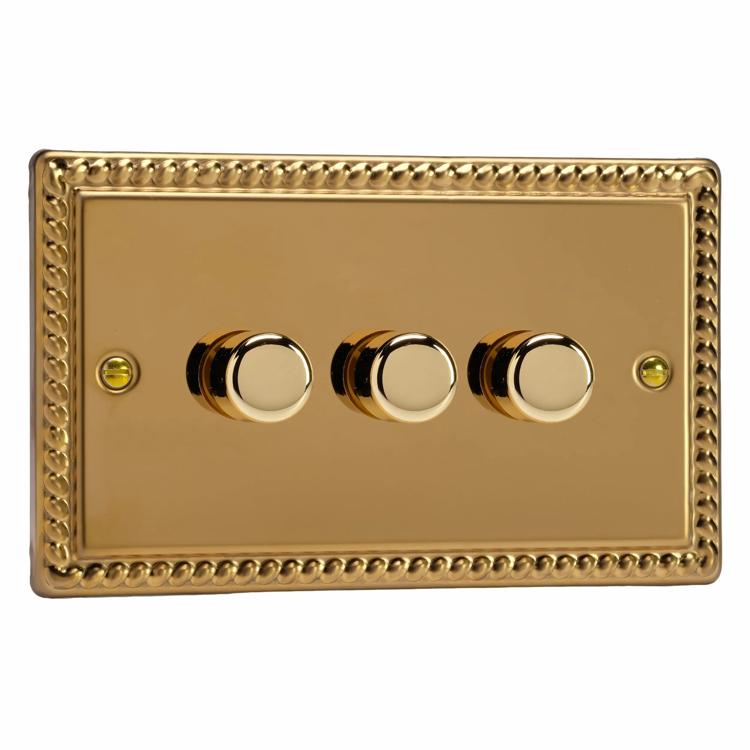 Varilight Interruttore dimmer LED in ottone georgiano, serie V-Pro, 3 uscite (doppio), 1 o 2 vie, 300 Watt (bordo finale)