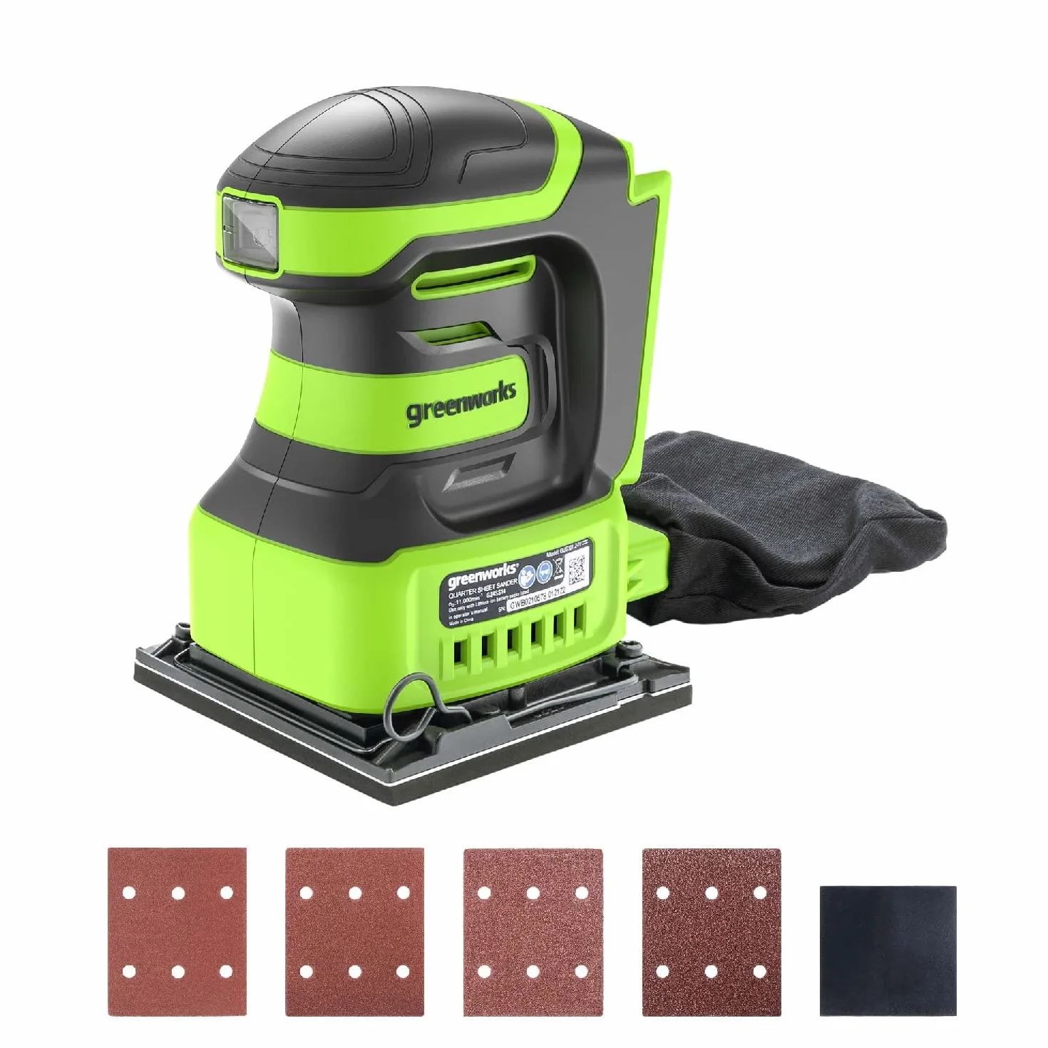 Greenworks G24SS14 Levigatrice 1/4 Foglio a Batteria 11000 giri/min 24V