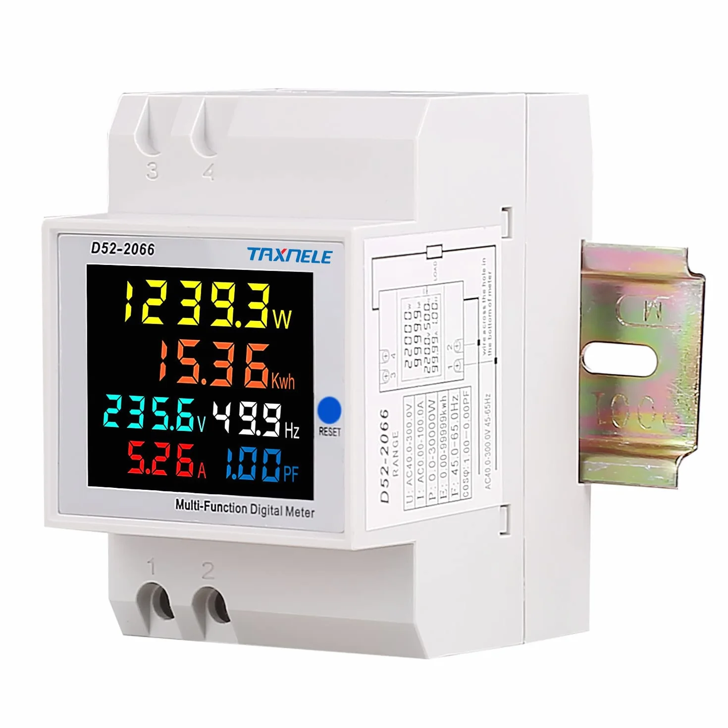 Misuratore di energia monofase Tester Monitor di utilizzo dell'elettricità 6 in 1 Multimetro AC 40-300V 100A Voltmetro Amperometro Watt Kwh Frequenza Misuratore di potenza 230V (TA incorporato)
