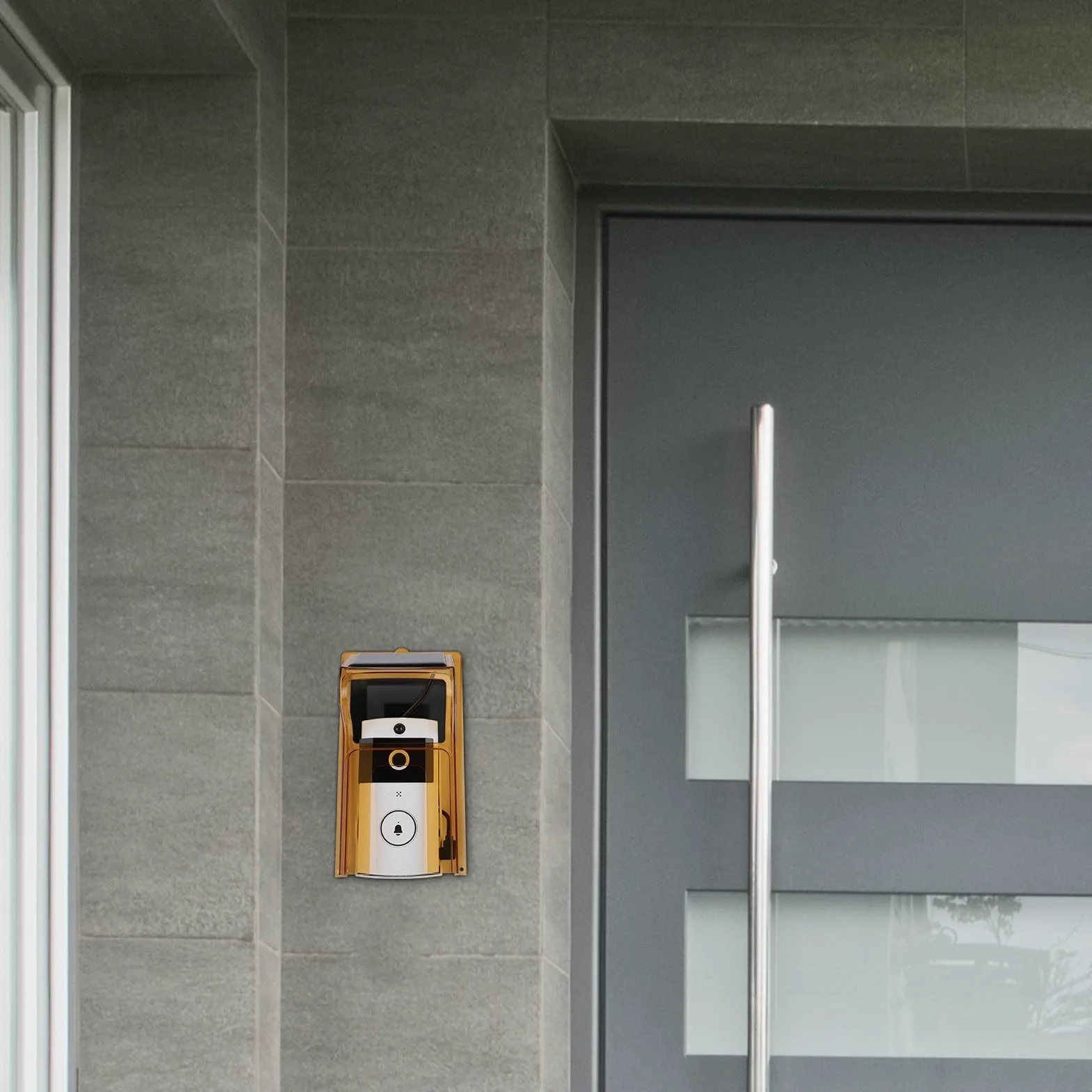Campanello a energia solare, copertura antipioggia per campanello senza batteria, copertura per pannello solare per visione notturna, custodia impermeabile, citofono bidirezionale (con campanello)