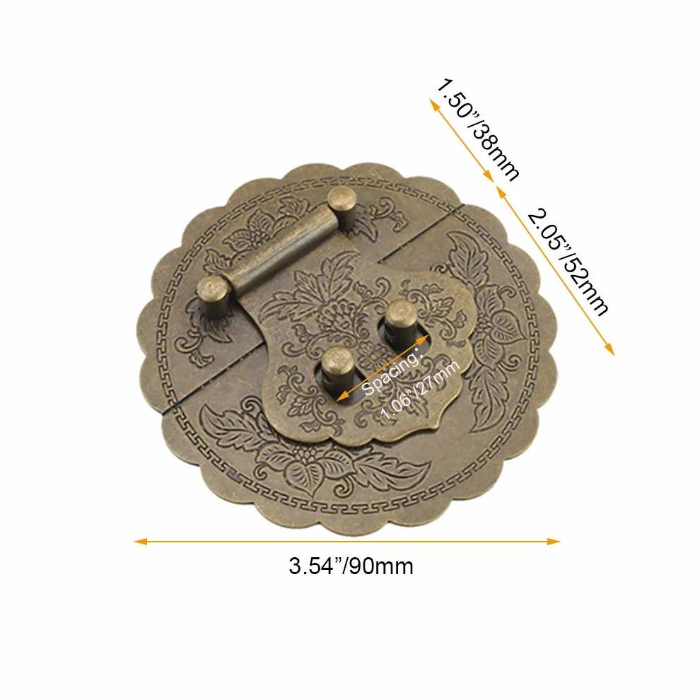 Ottone Antico 9 cm Rotondo Goffratura Hasp Fibbia Serratura Armadio Box Mobili Hardware Bronzo Antico