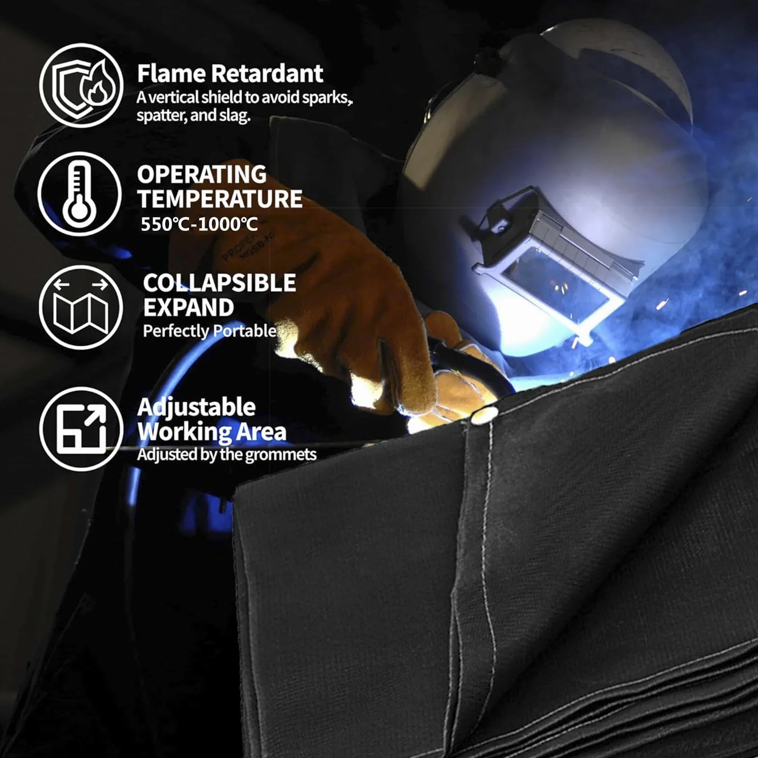 Coperta per Saldatura con Occhielli, Coperta Antincendio di Emergenza Portatile in Fibra di Vetro, Coperta Ignifuga Ignifuga per Auto Griglia per Camino Scuola Domestica,2.4x2.4M/8x8FT
