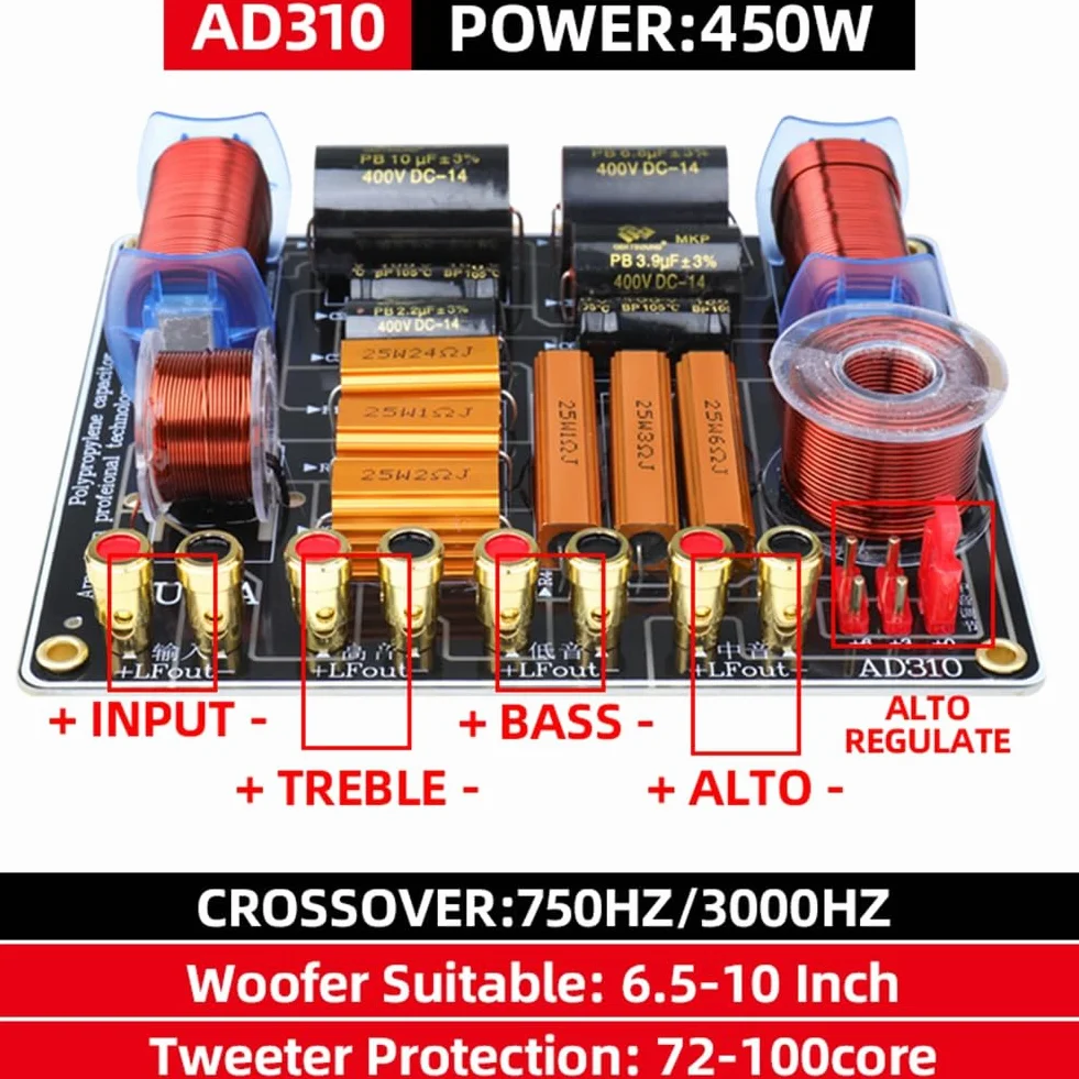 melairo Altoparlante Professionale A Tre Vie da 450W Splitter Ad Alta Potenza 750Hz/5000Hz Stage Home Theater Filtro Crossover Audio A 3 unità Facile Installazione