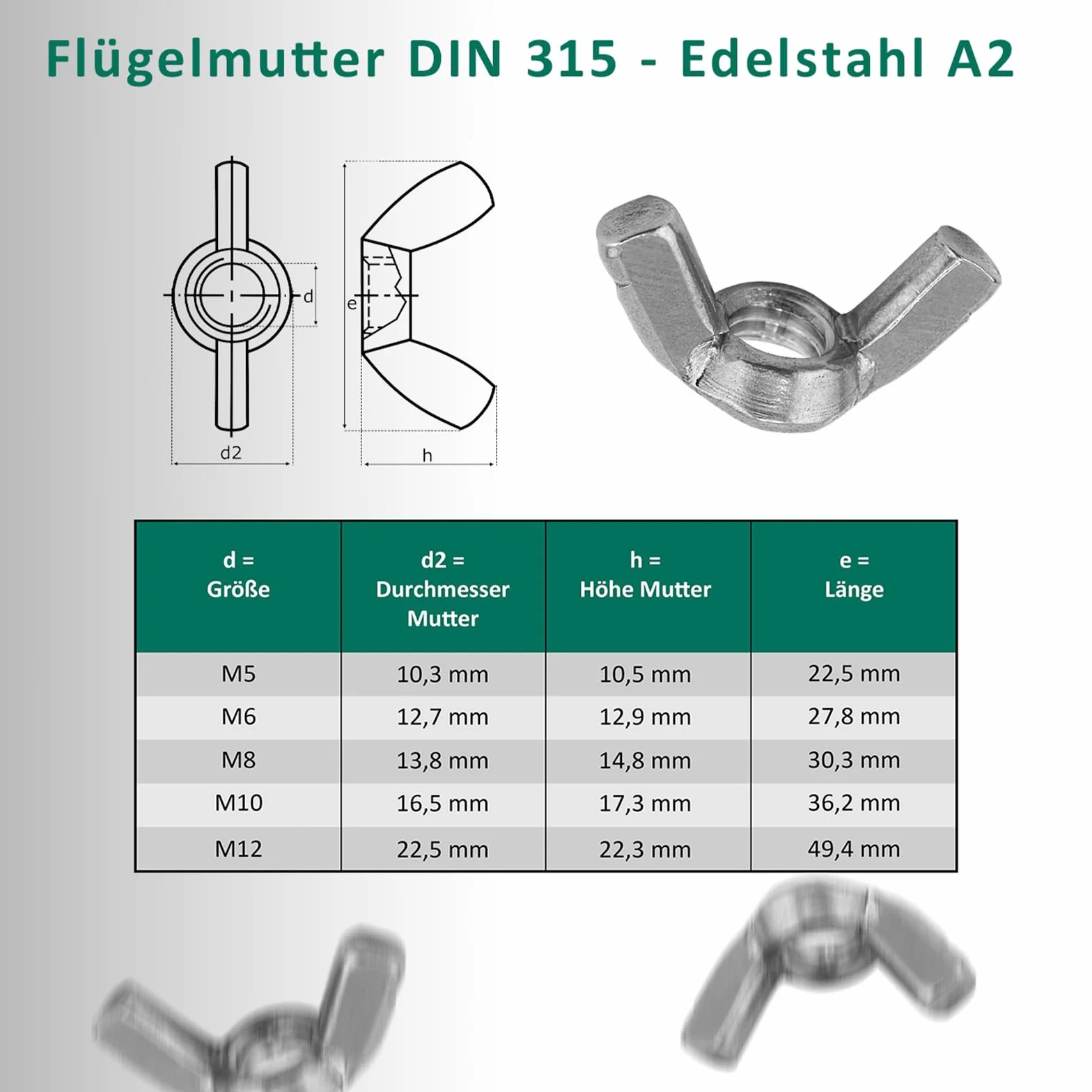 Dado ad alette M6 DIN 315 Viti a testa tonda M6 x 60 mm DIN 603 Acciaio inox A2/V2A 2 pezzi