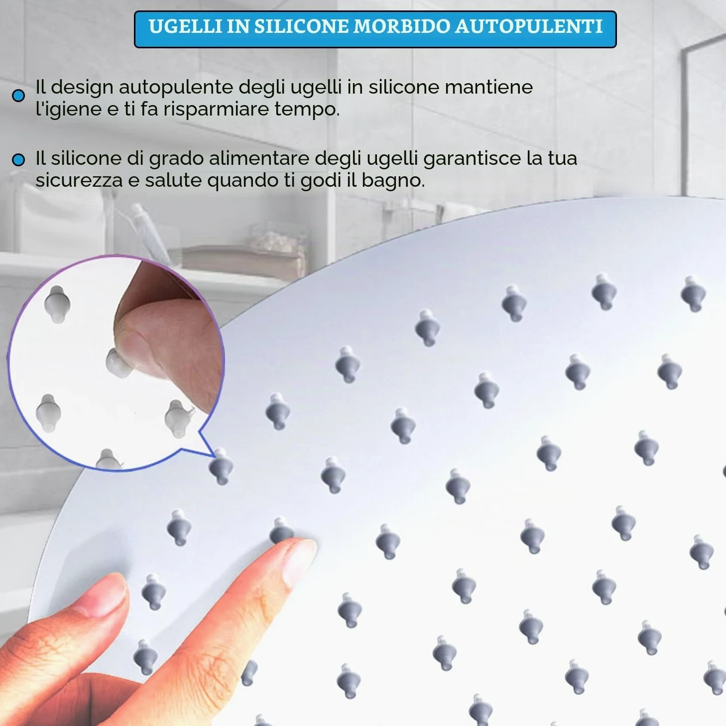 Soffione doccia a pioggia rotonda da 12 pollici in acciaio inox con ugelli anticalcare da 30 cm grande rotondo soffione a pioggia numero di ugelli: 144