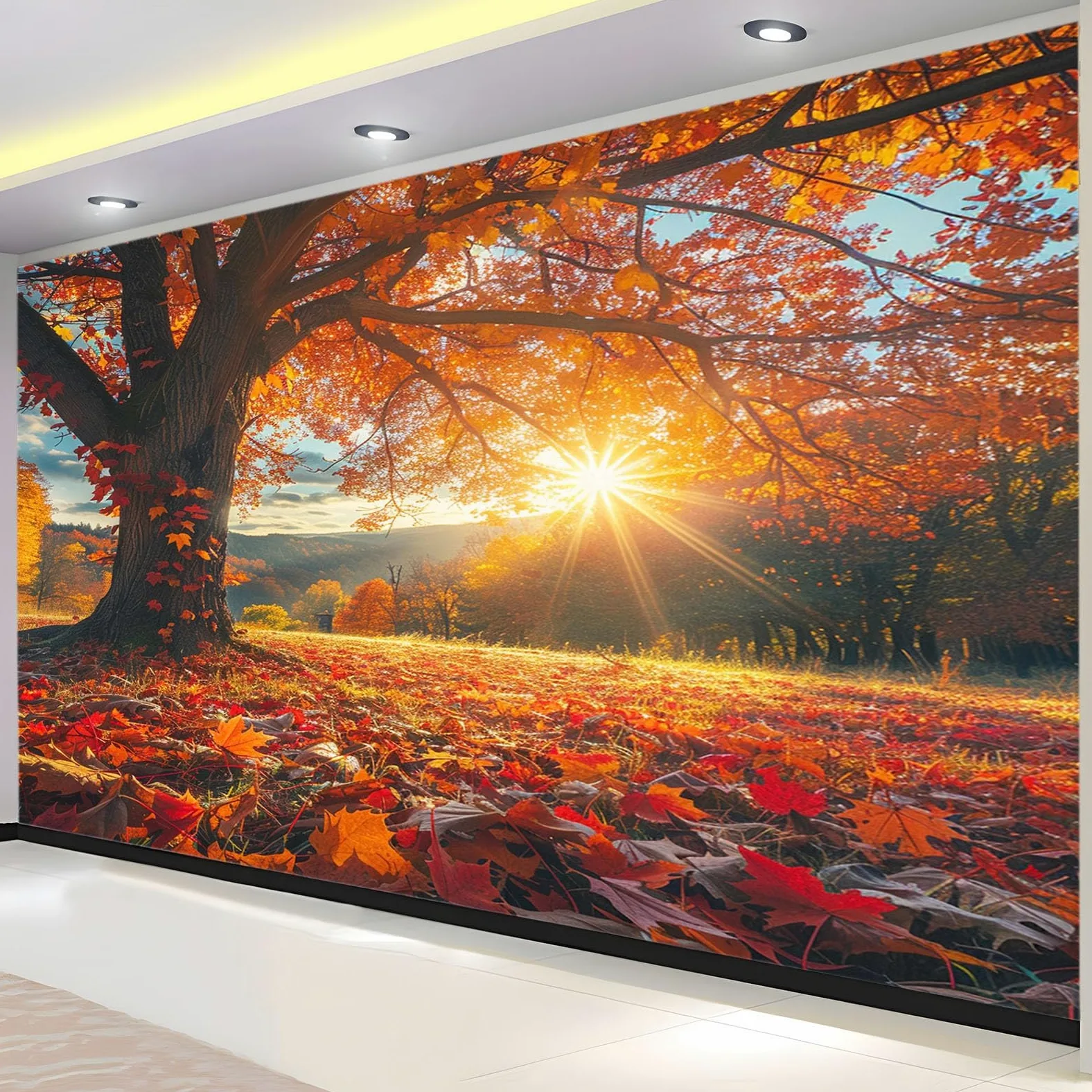 Poster Giganti da Parete Paesaggio autunnale del tramonto dell'acero Fotomurale Carta da Parati TNT Murale alla Moda Decorazione da Muro fotografica 300x210 cm Murale per Camera Letto Sala