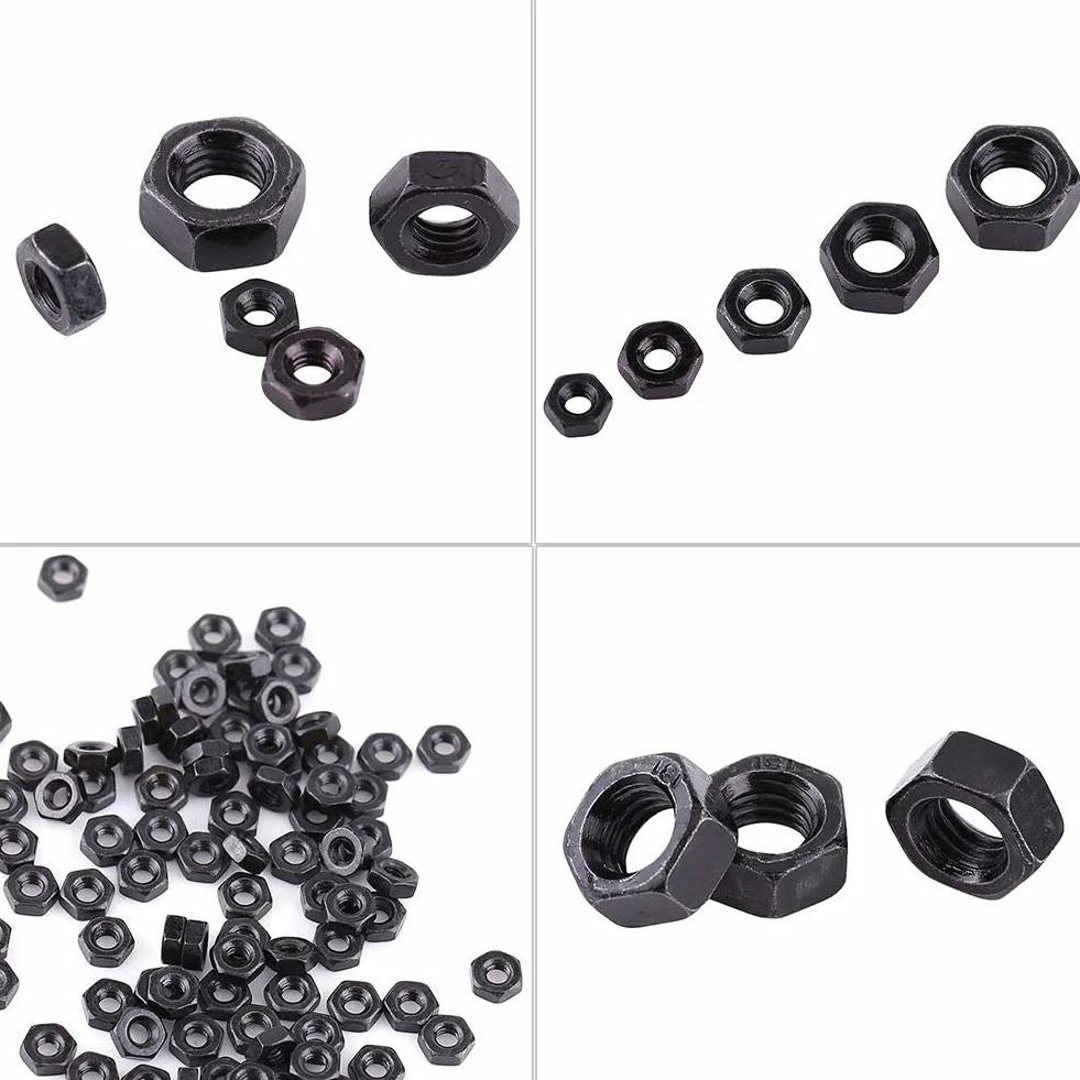 100 Pezzi M2-M5 DIN934 Dadi Esagonali in Acciaio Al Carbonio Zincato Filettato Nero