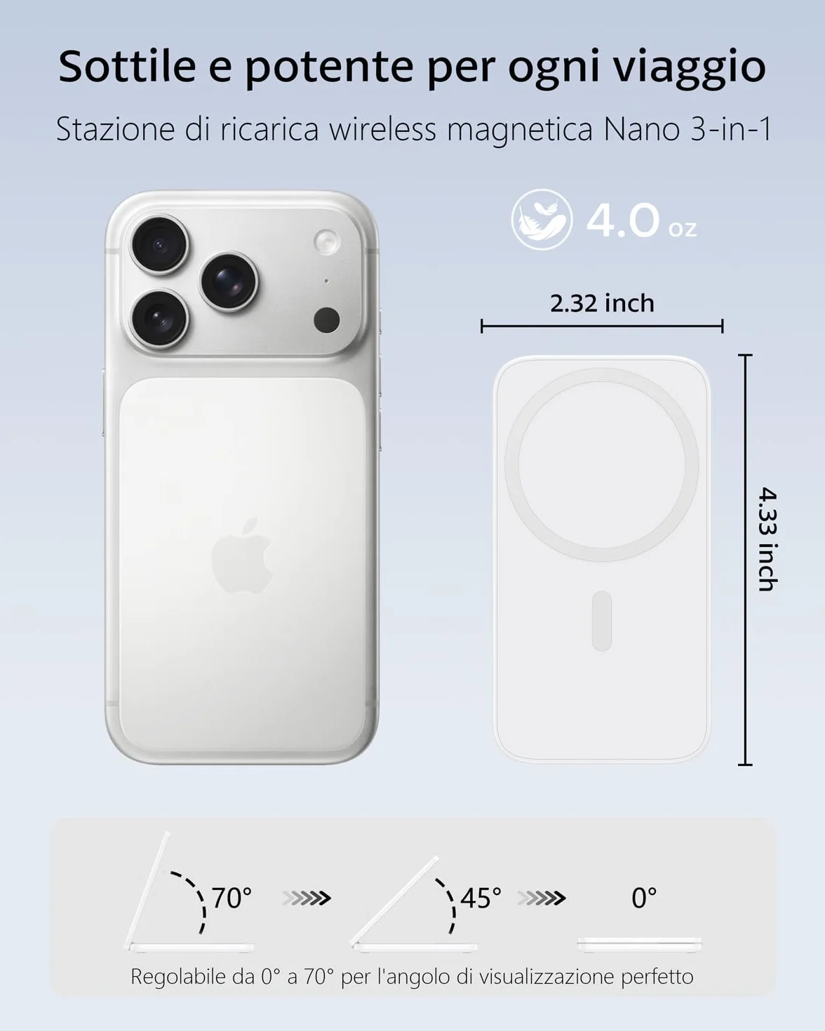 Caricatore Wireless 3 in 1 Compatibile MagSafe, Stazione di Ricarica Magnetica Pieghevole 15W per iPhone 12-17, Apple Watch e AirPods Dock di Ricarica Wireless per Scrivania Comodino e Viaggio