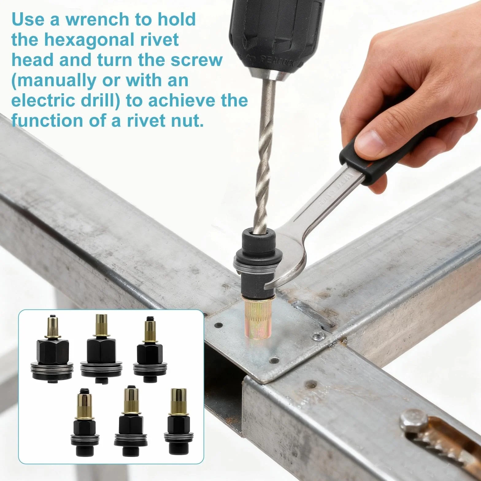 Set di 6 rivetti per dadi intercambiabili M3-M10, rivettatrice manuale