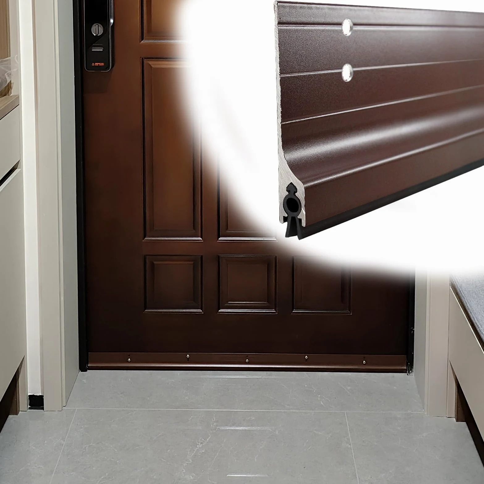 Paraspifferi Sottoporta Paraspifferi Insonorizzato in Lega di Alluminio per Porte | Guarnizione Inferiore Adesiva per Porte, Sotto La Porta(Brown,71cm(28"))