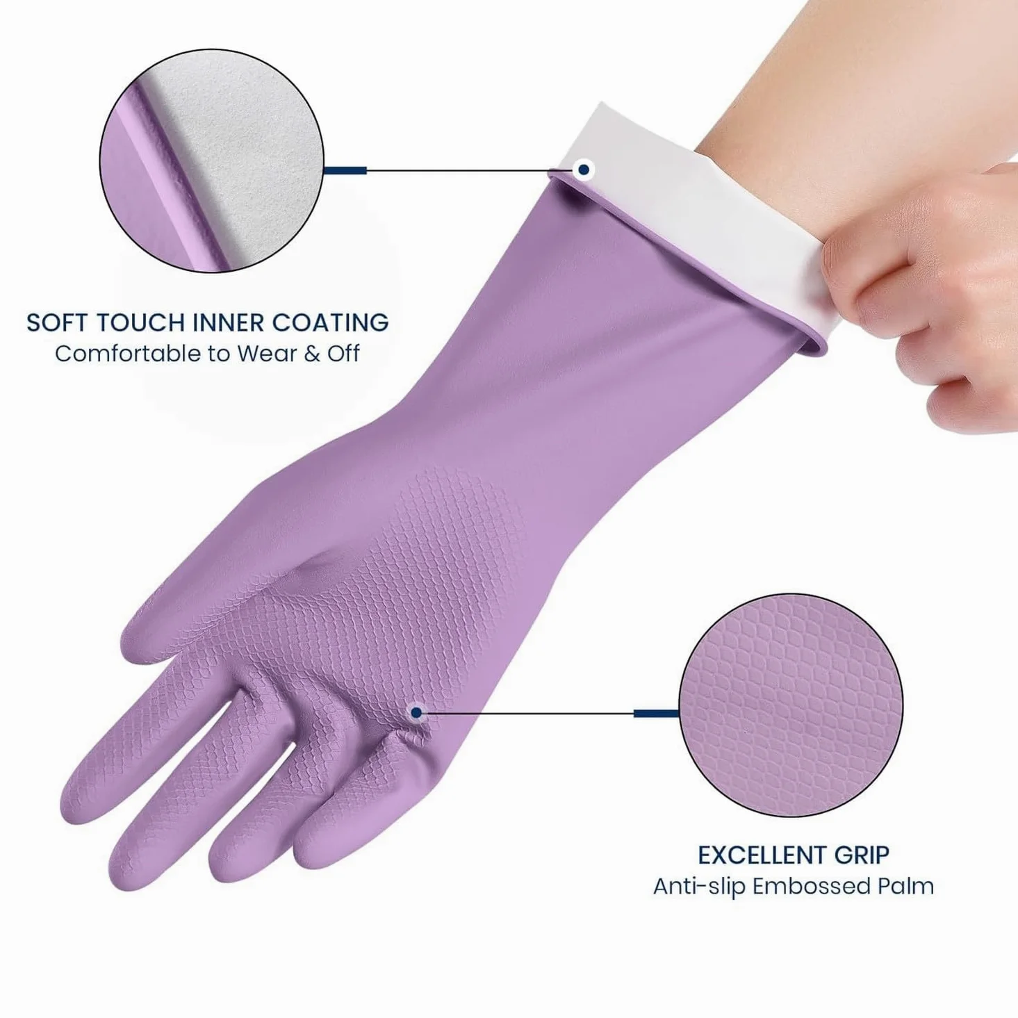 Guanti in Gomma per Lavare Piatti, 4 Paia di Guanti riutilizzabili per Pulizie domestiche, Guanti Colorati con Rivestimento spalmato e Presa Antiscivolo, 3-Purple, G
