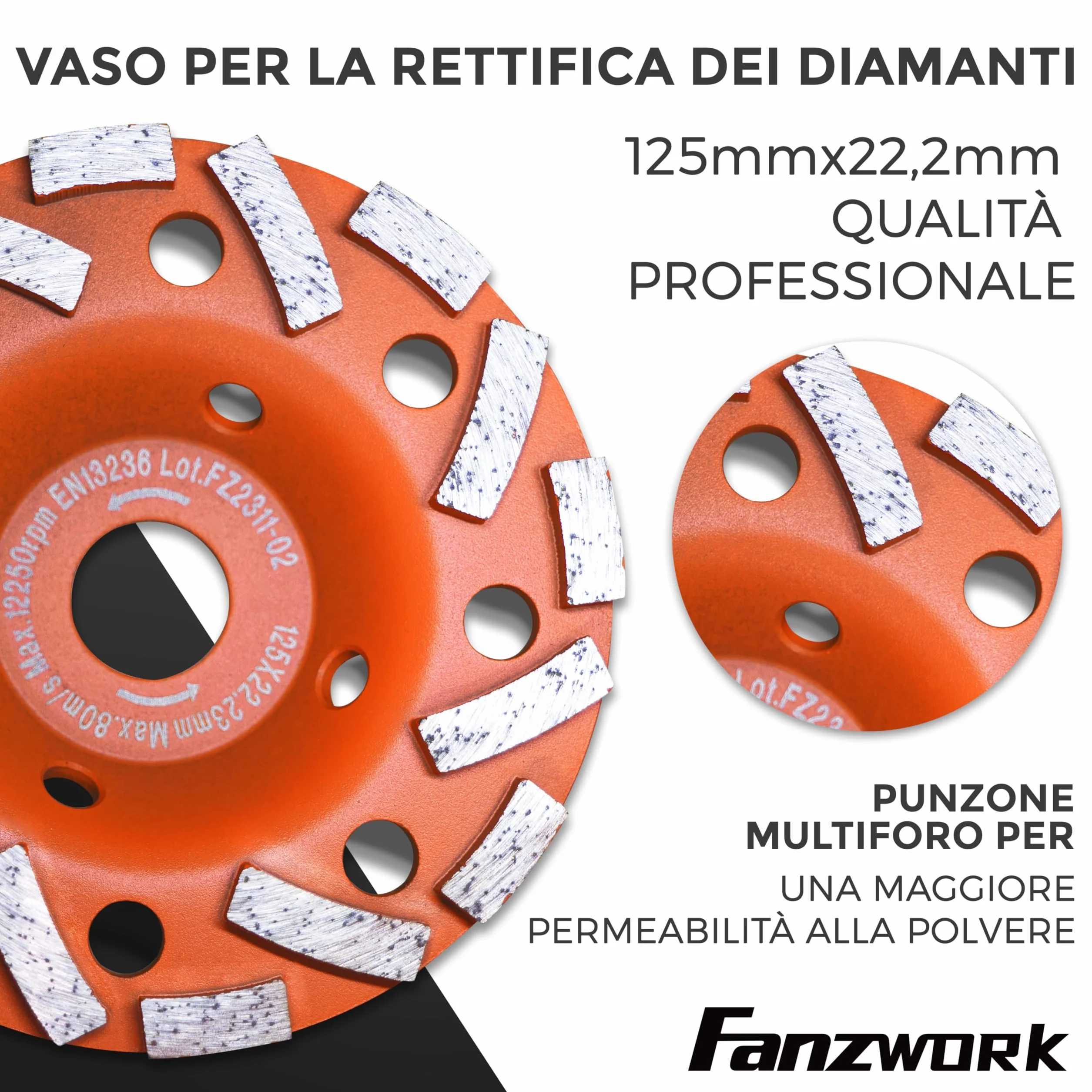 Cappa di aspirazione per smerigliatrice angolare 125 mm con 2 dischi diamantati professionali
