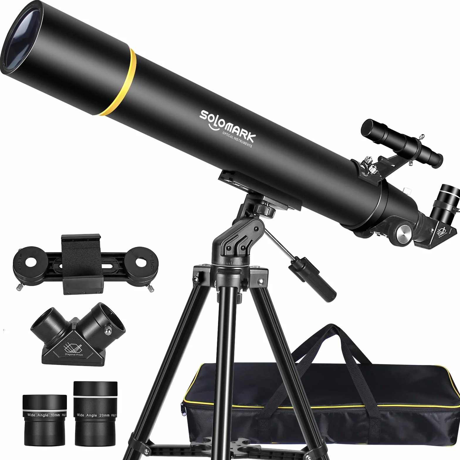 SOLOMARK Telescopi per adulti Astronomia, 80mm Apertura 900mm Refractor Telescope per bambini, principianti, telescopi da viaggio compatti e portatili con custodia