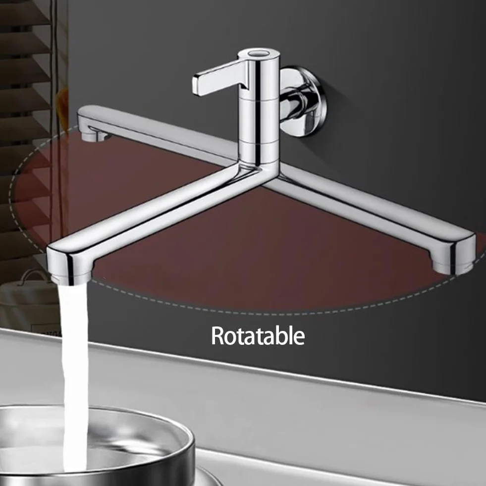 Rubinetto singolo girevole per acqua fredda, montaggio a parete, rubinetto da cucina 20 cm/25 cm, beccuccio esteso, in acciaio inox 304, per lavello, piscina, risparmio di spazio (25 cm)