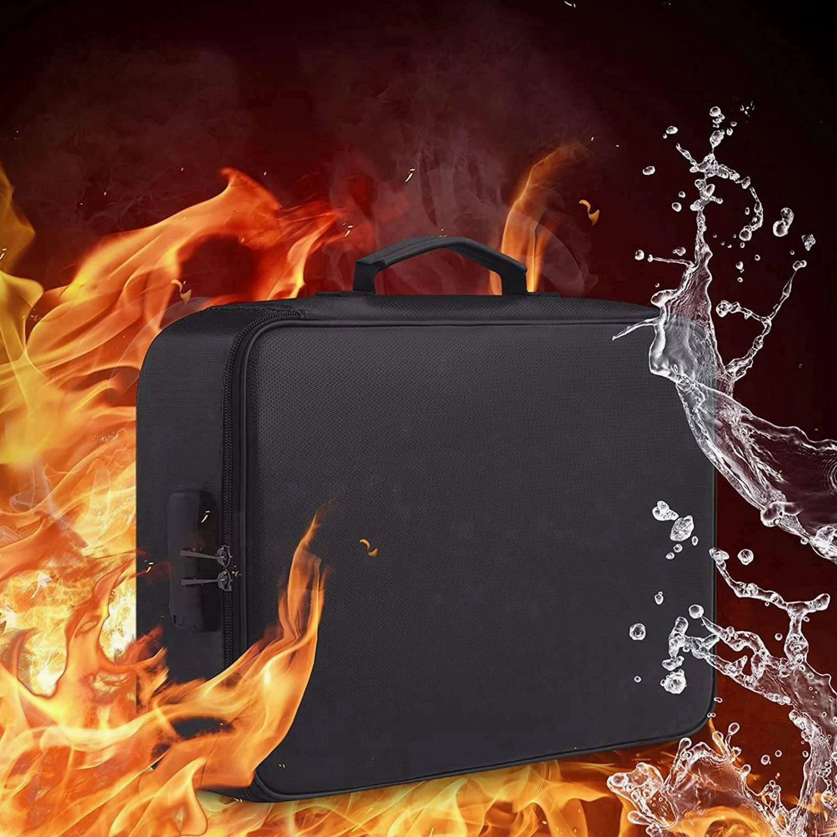 2X Borsa Portadocumenti Ignifuga con Serratura Home Travel Cassetta di Sicurezza Ignifuga E Impermeabile Archiviazione File con Maniglia Portatile
