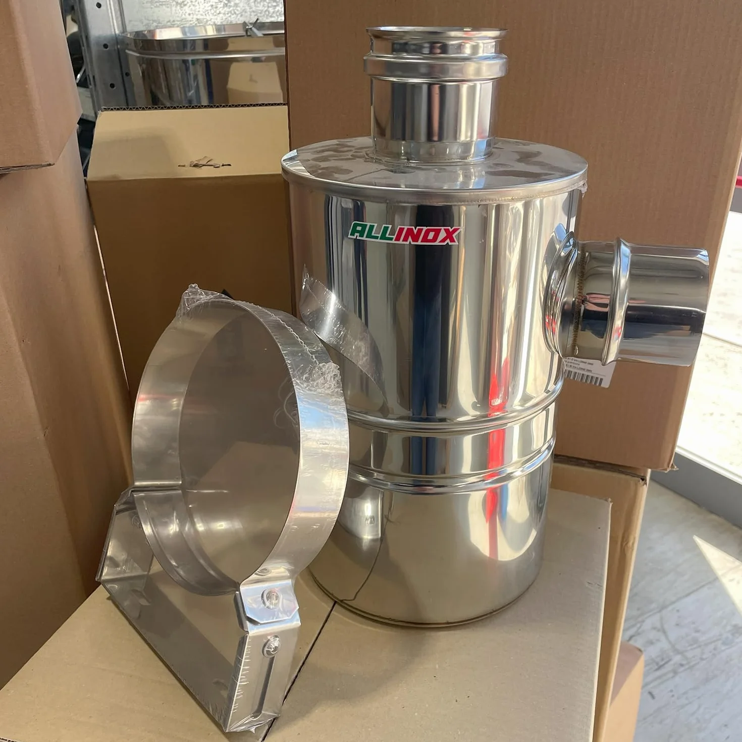 ALLINOX Kit Abbattitore di Fuliggine Ad Acqua Per Stufa a Pellet Filtrazione Efficace Riduzione Fumo e Polveri Sottili MADE IN ITALY (DN 100)