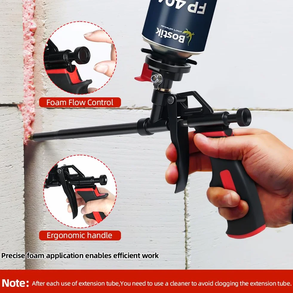 Flintronic Pistola per Schiuma, Pistola per Schiuma Estensibile 64cm, Pistola per Schiuma Poliuretanica Con Spatola Pennello di Paglia, per Calafataggio, Isolamento, Riempimento, Progetti fai-da-te