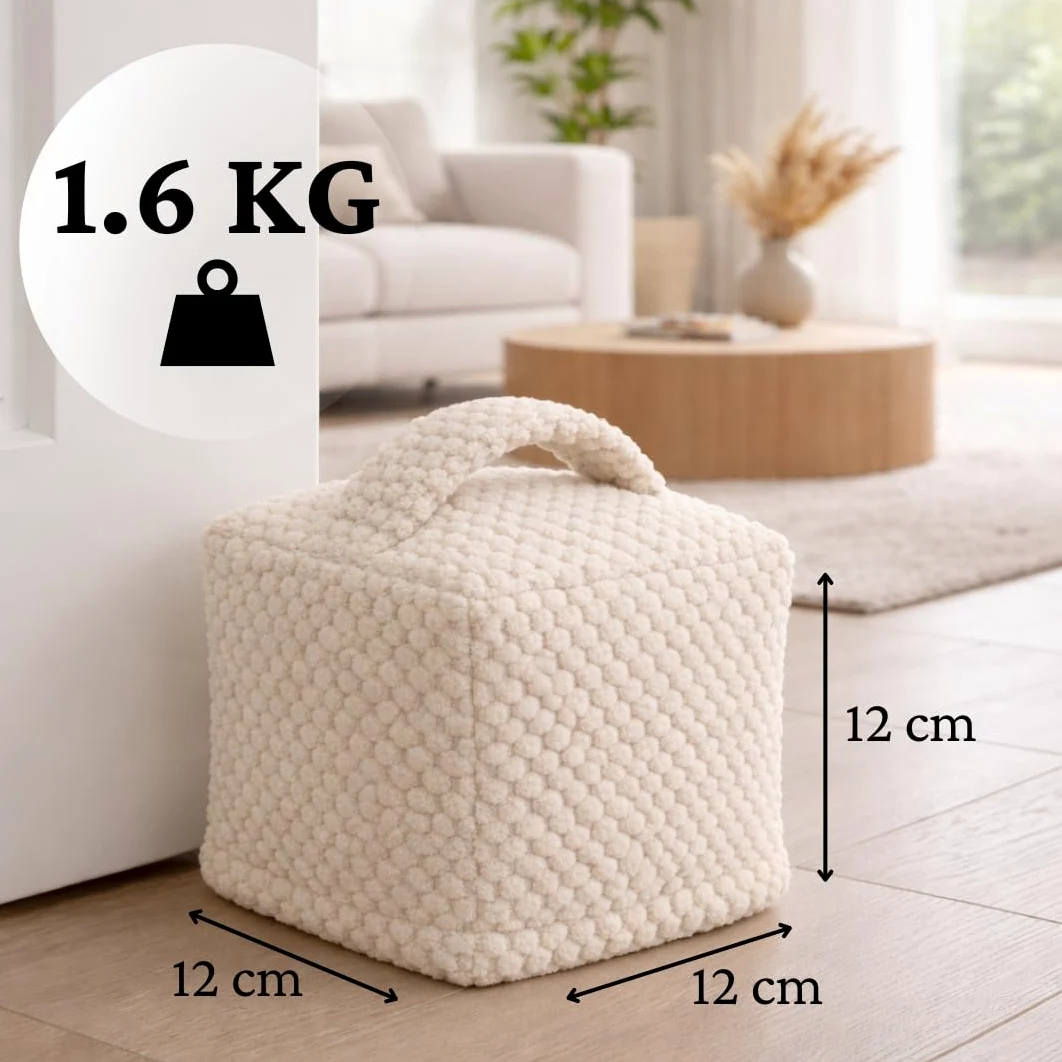 TALIDA Fermaporta in tessuto a nido d'ape, 1,6 kg, con manico, rivestimento lavabile, con chiusura lampo, pesante, aspetto moderno, sacco di sabbia (2, beige)