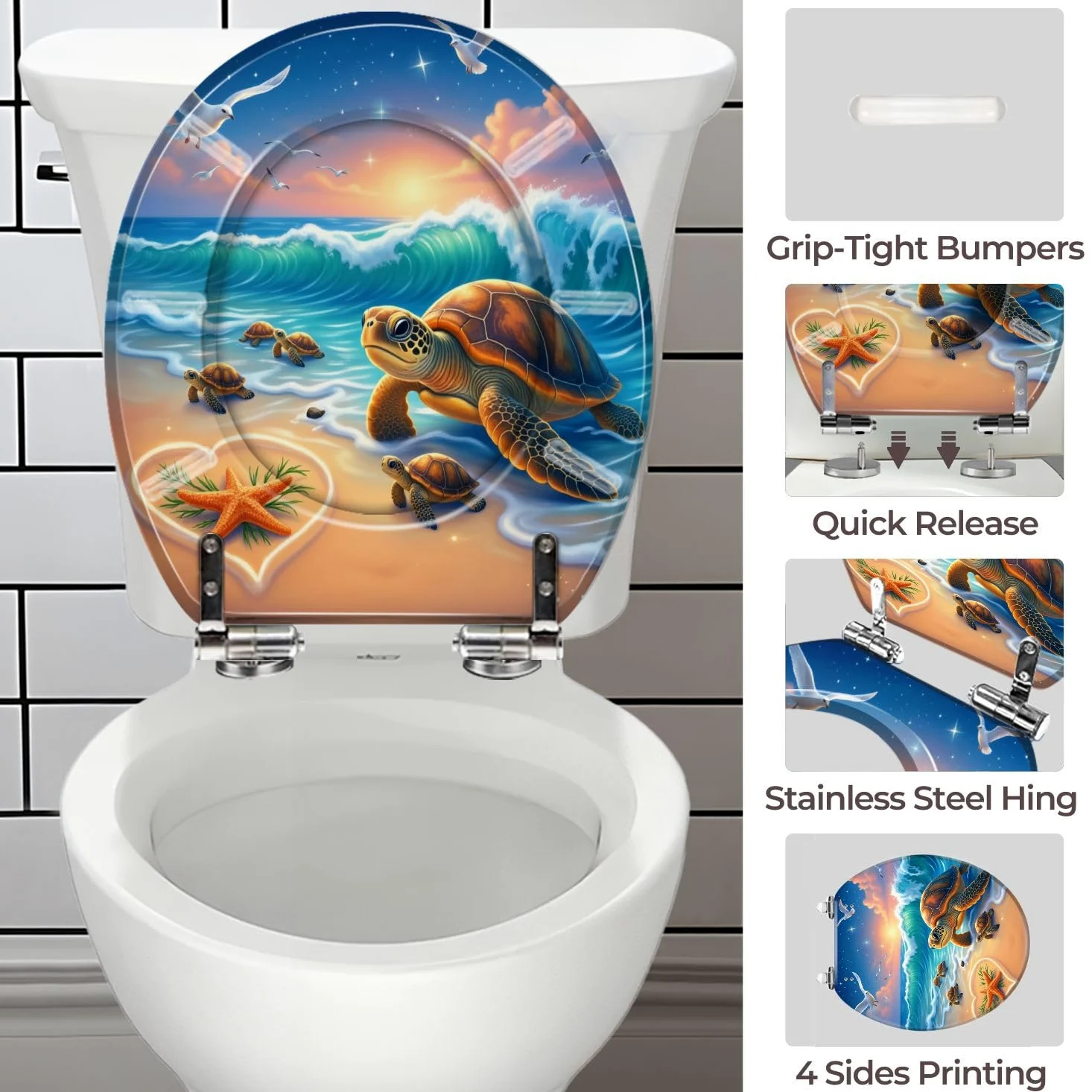 Tavoletta copri WC con cerniere silenziose, a forma di cuore decorativo in resina, facile da installare e pulire, sgancio rapido
